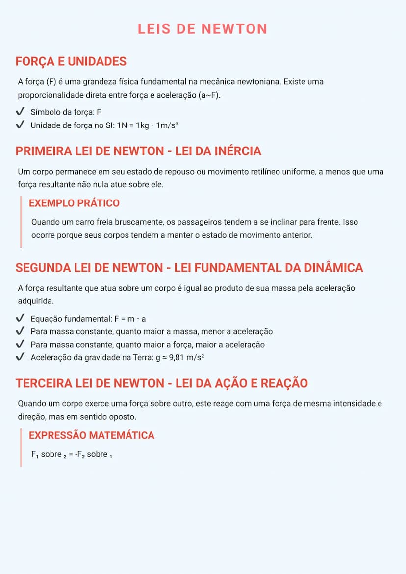 --- OCR Start ---
FORÇA E UNIDADES
LEIS DE NEWTON
A força (F) é uma grandeza física fundamental na mecânica newtoniana. Existe uma
proporcio
