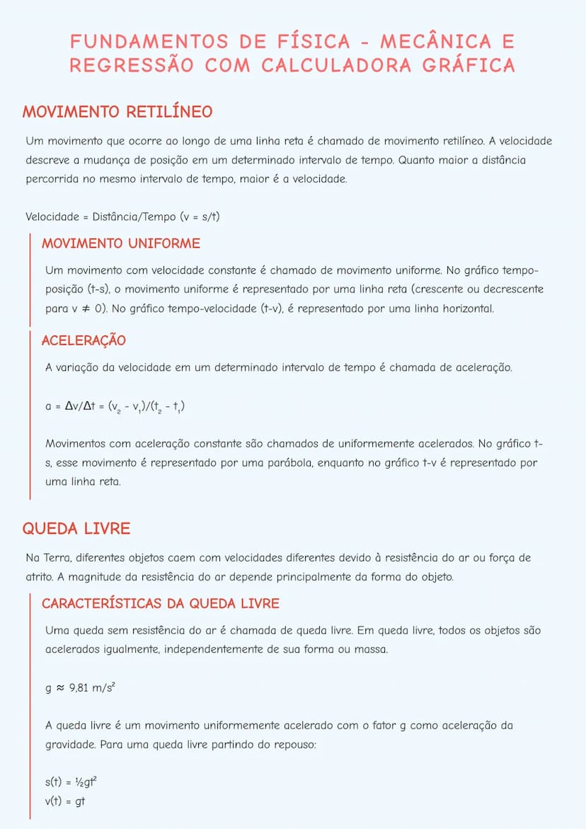 # FUNDAMENTOS DE FÍSICA - MECÂNICA E
REGRESSÃO COM CALCULADORA GRÁFICA

# MOVIMENTO RETILÍNEO
Um movimento que ocorre ao longo de uma linha 