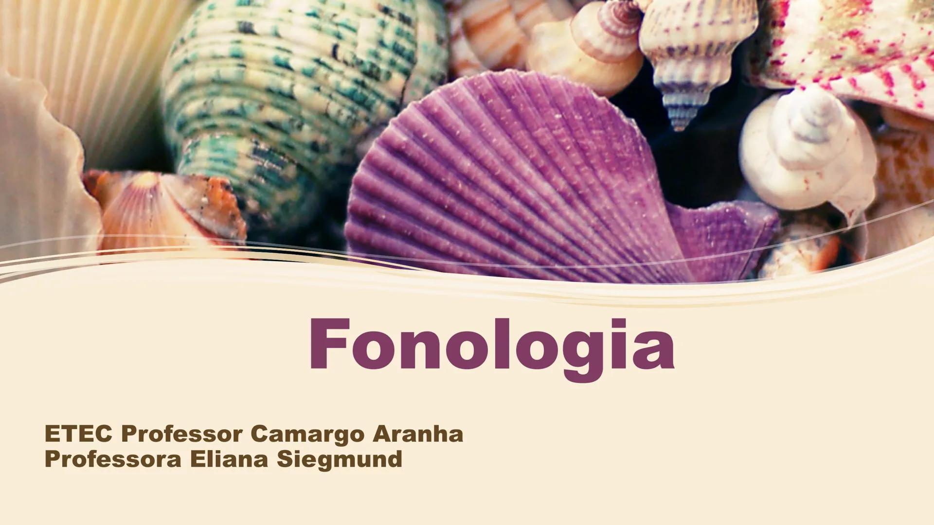# Fonologia

ETEC Professor Camargo Aranha
Professora Eliana Siegmund A palavra fonologia é formada pelos elementos
gregos fono ("som, voz")