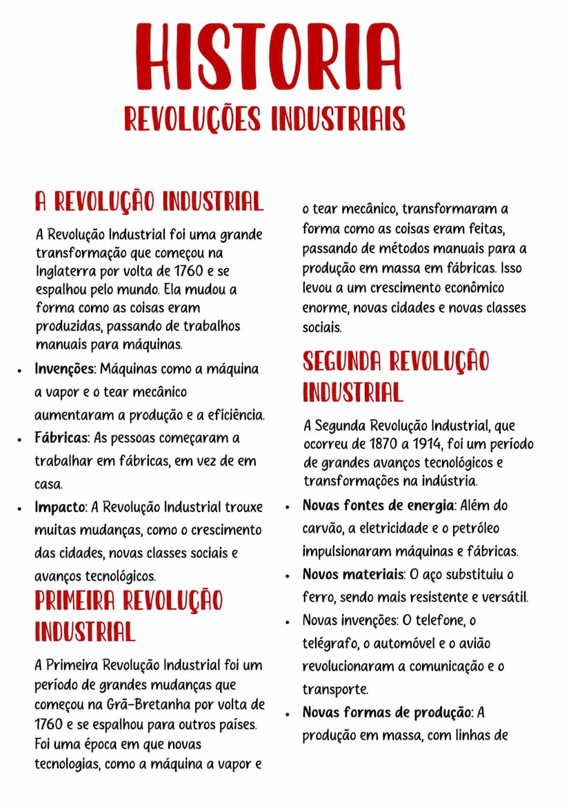 # HISTORIA

REVOLUÇÕES INDUSTRIAIS

# A REVOLUÇÃO INDUSTRIAL
A Revolução Industrial foi uma grande
transformação que começou na
Inglaterra p