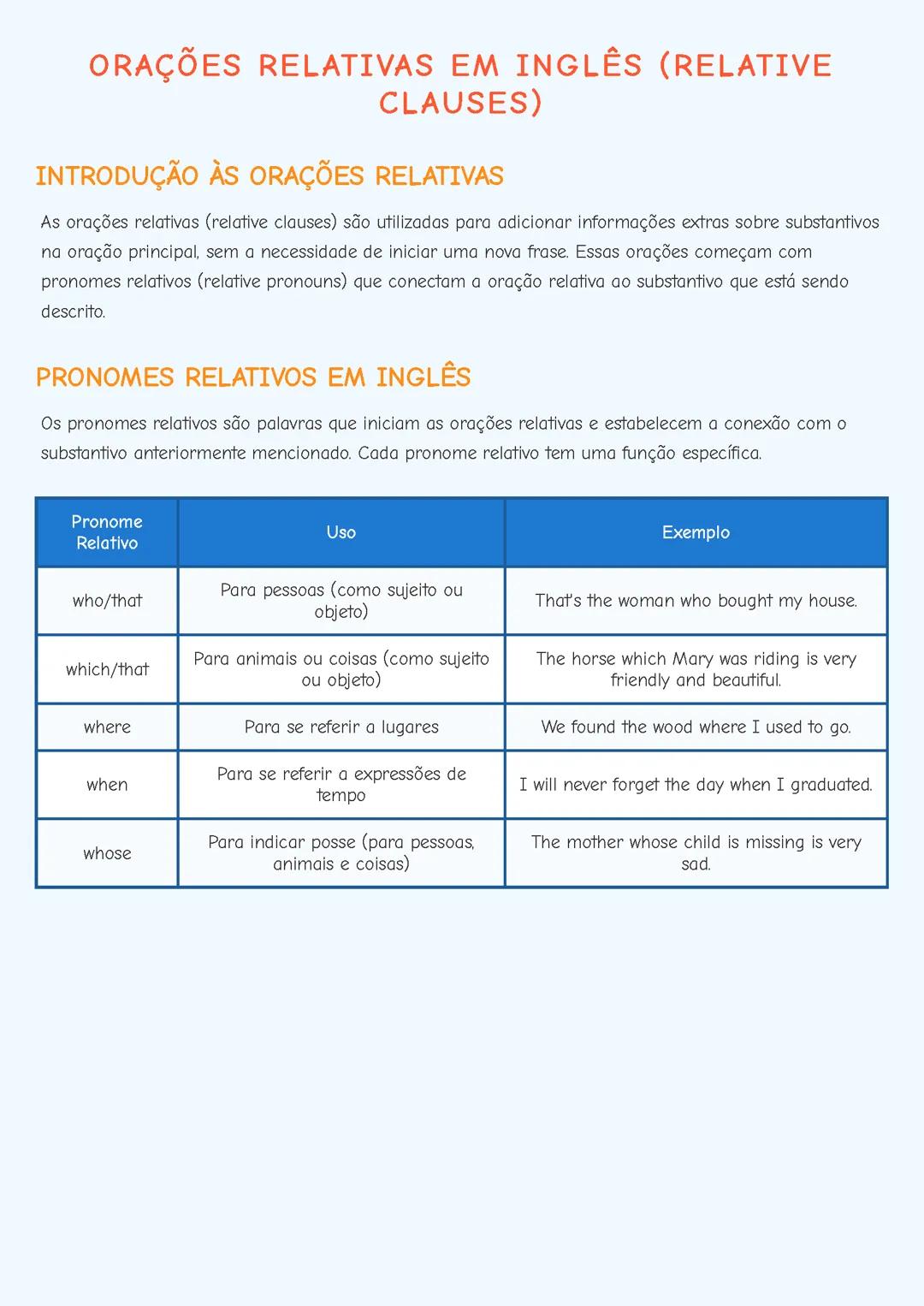 Guia Completo: Orações Relativas em Inglês
