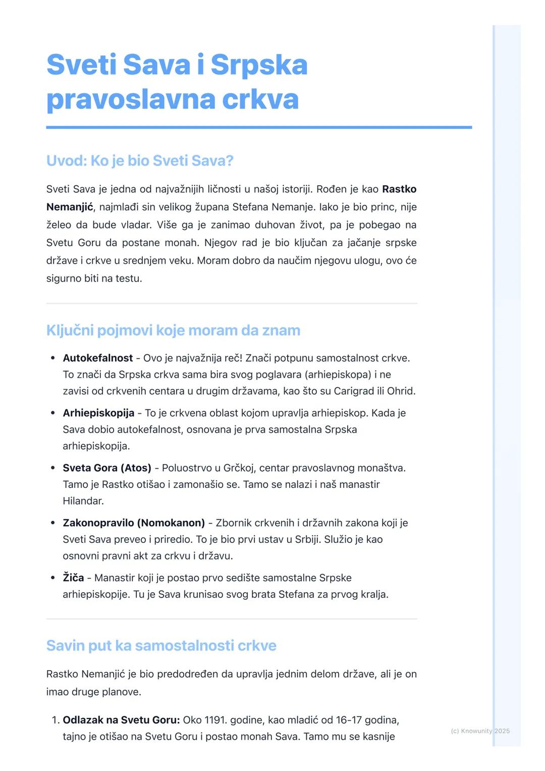 # Sveti Sava i Srpska
pravoslavna crkva

Uvod: Ko je bio Sveti Sava?

Sveti Sava je jedna od najvažnijih ličnosti u našoj istoriji. Rođen je