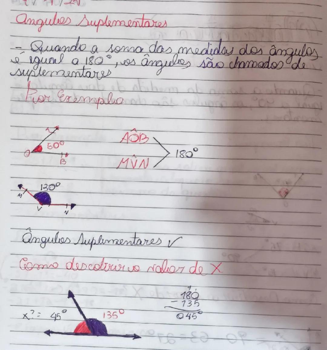 angulos Complementares...

- Quandis a soma da medida de dois ângulos é
igual a 90°, vos ângulos são chamados de comple
mentares.

Por Exemp