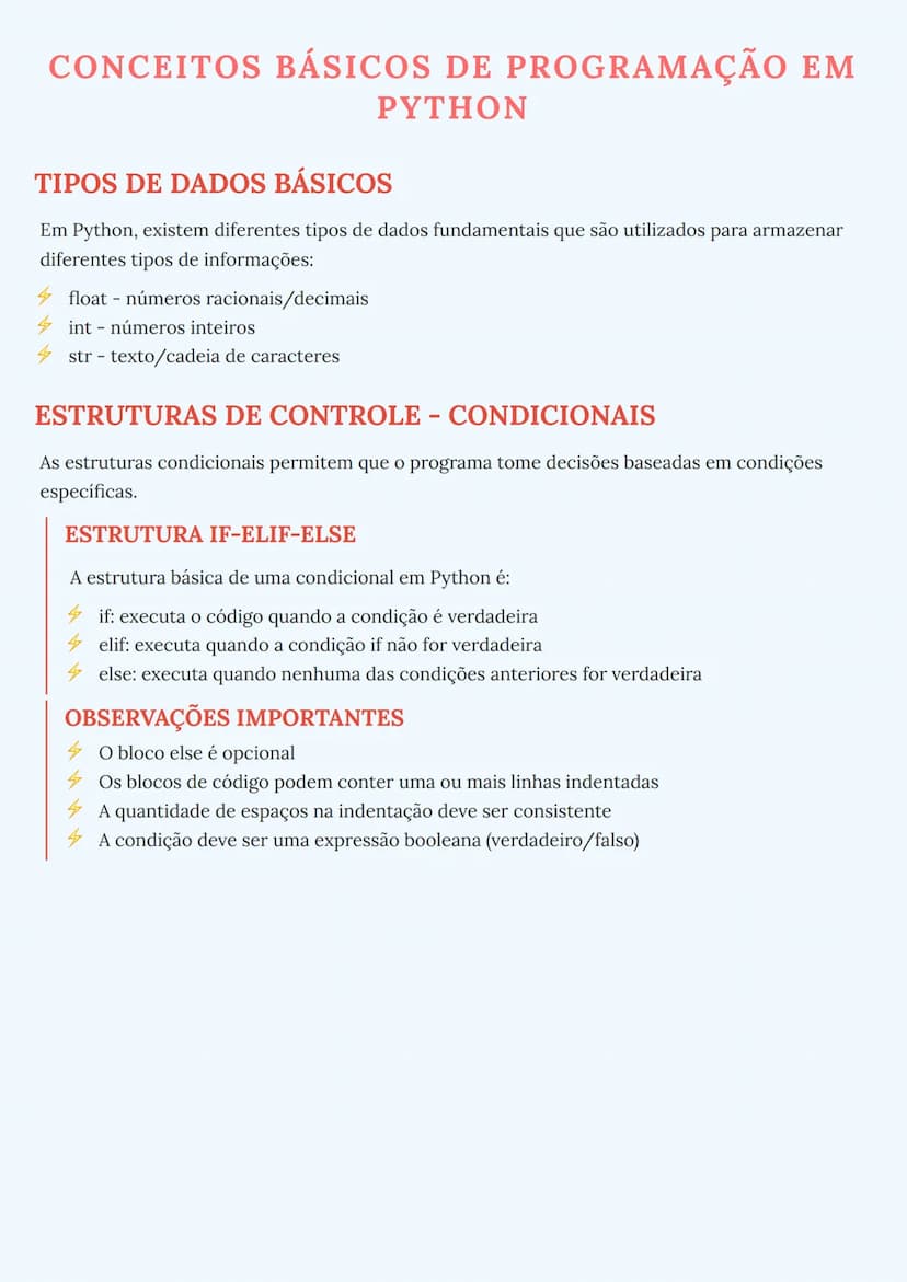 # CONCEITOS BÁSICOS DE PROGRAMAÇÃO EM
PYTHON
# TIPOS DE DADOS BÁSICOS
Em Python, existem diferentes tipos de dados fundamentais que são util