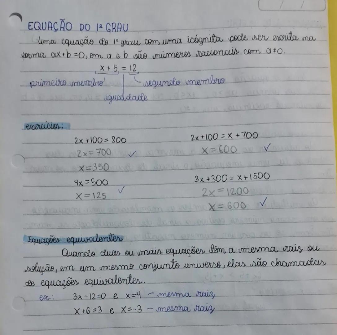 EQUAÇÃO DO I GRAU
luma equação do 1º grau com uma icógnita pode ser escrita ma
forma ax+b=0, em a e b são múmeros racionais com $a \ne 0$.
$