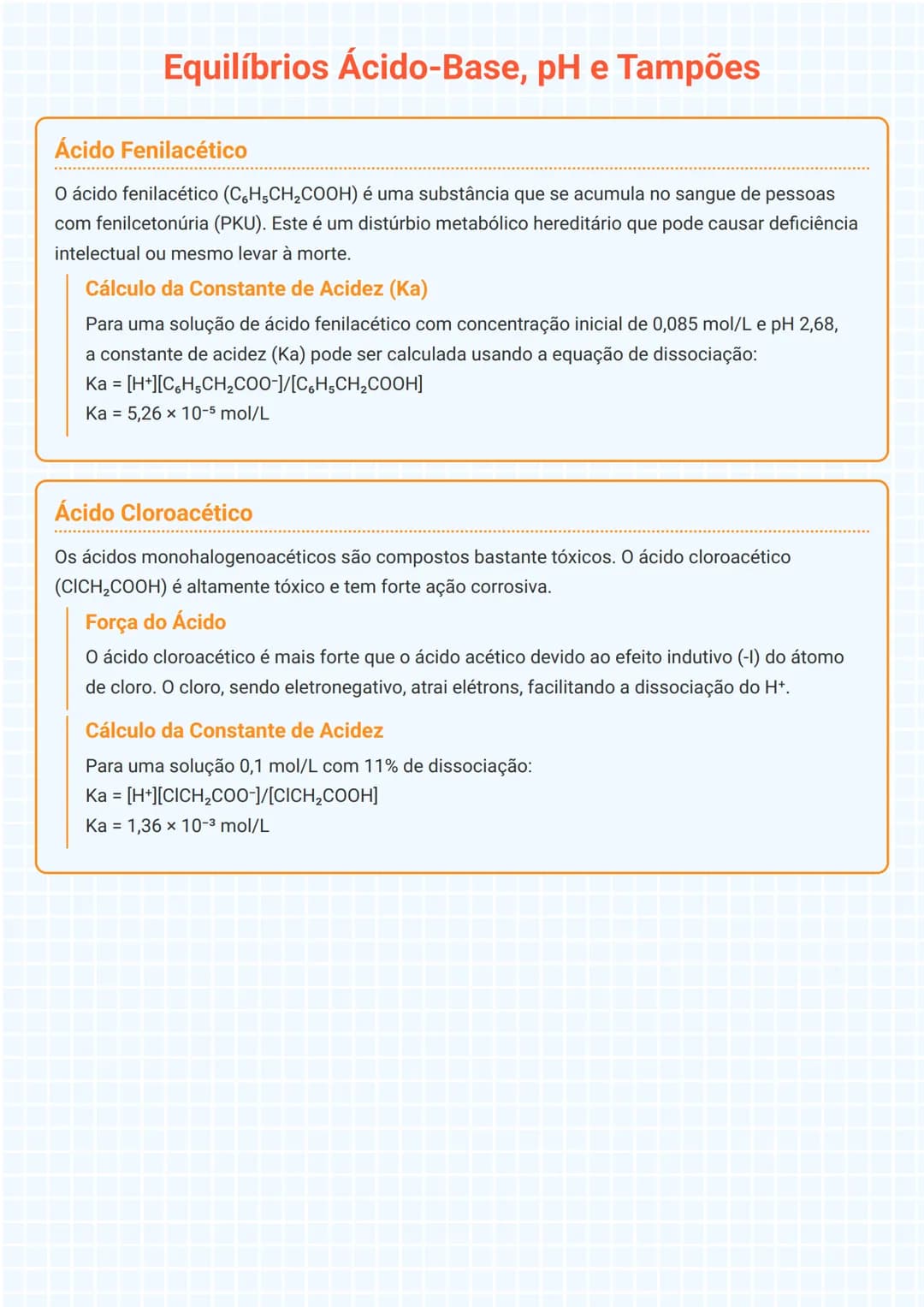 # Equilíbrios Ácido-Base, pH e Tampões

# Ácido Fenilacético
O ácido fenilacético ($C_{6}H_{5}CH_{2}COOH$) é uma substância que se acumula n