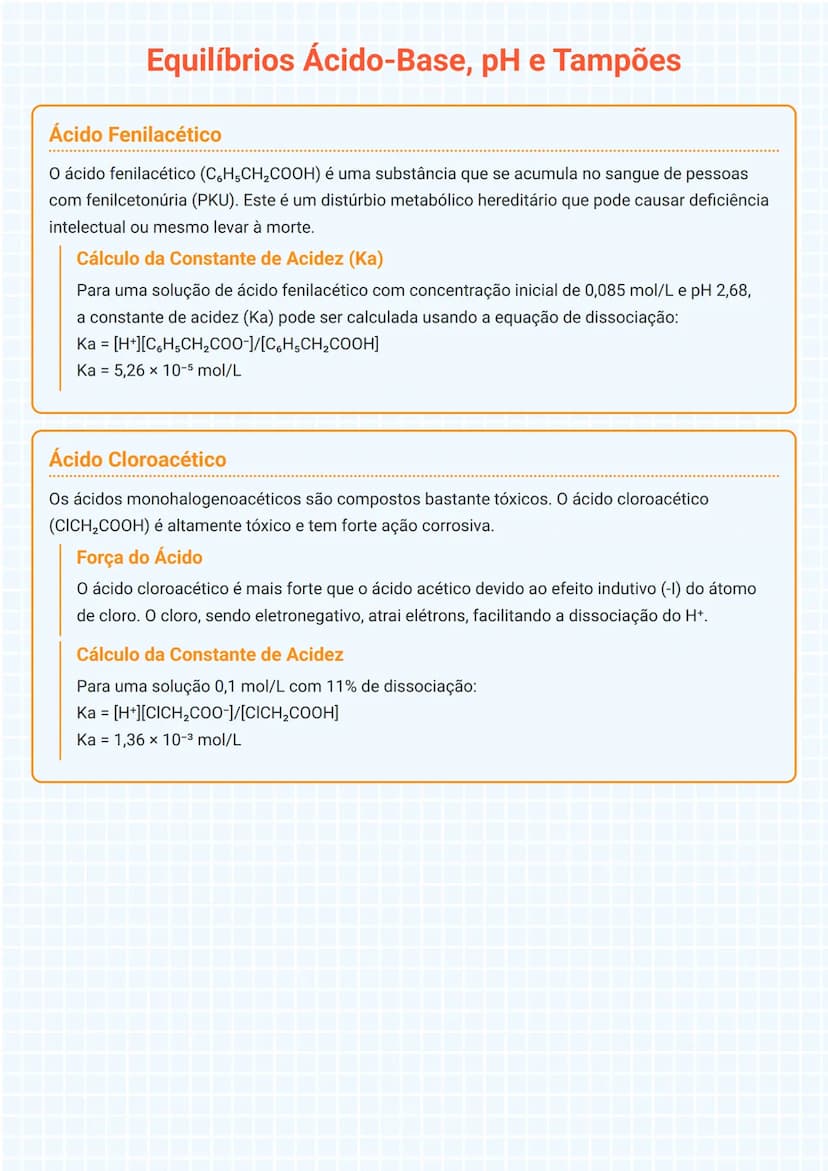 # Equilíbrios Ácido-Base, pH e Tampões

# Ácido Fenilacético
O ácido fenilacético ($C_{6}H_{5}CH_{2}COOH$) é uma substância que se acumula n