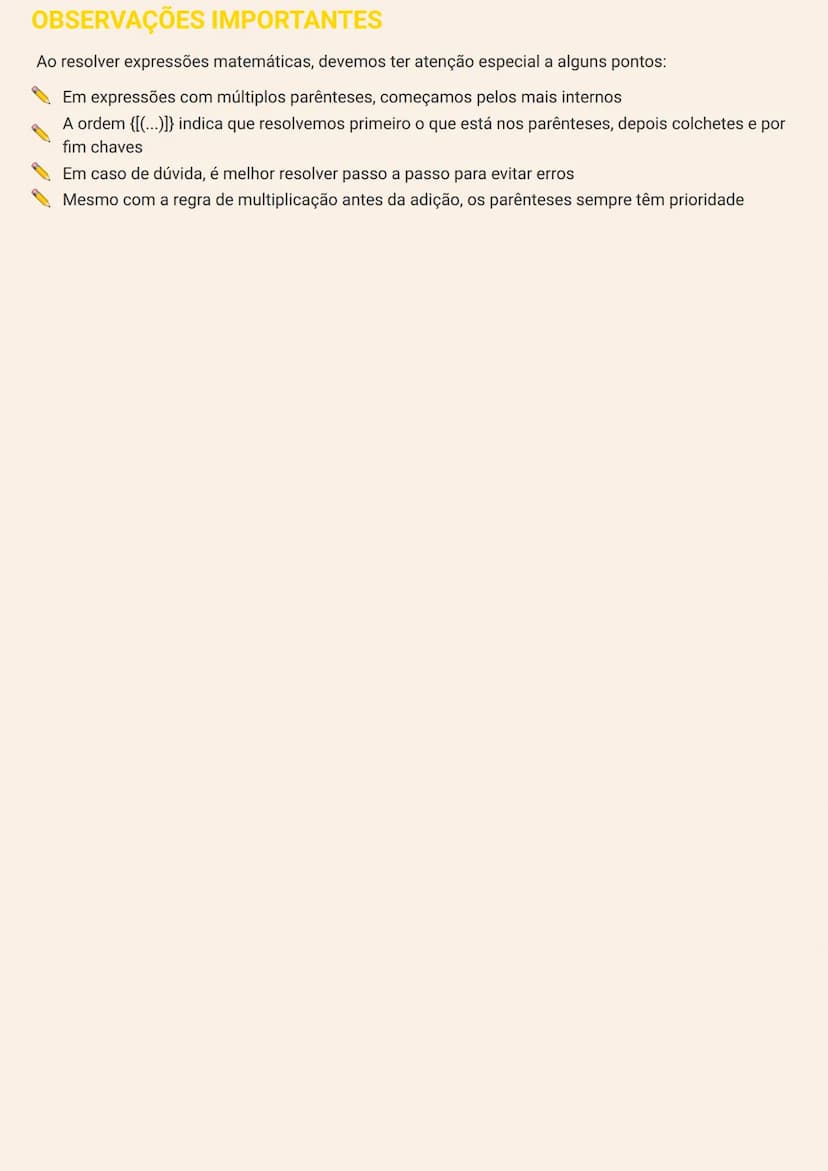 # ORDEM DAS OPERAÇÕES MATEMÁTICAS

# REGRAS FUNDAMENTAIS
Para resolver expressões matemáticas corretamente, é essencial seguir uma ordem esp