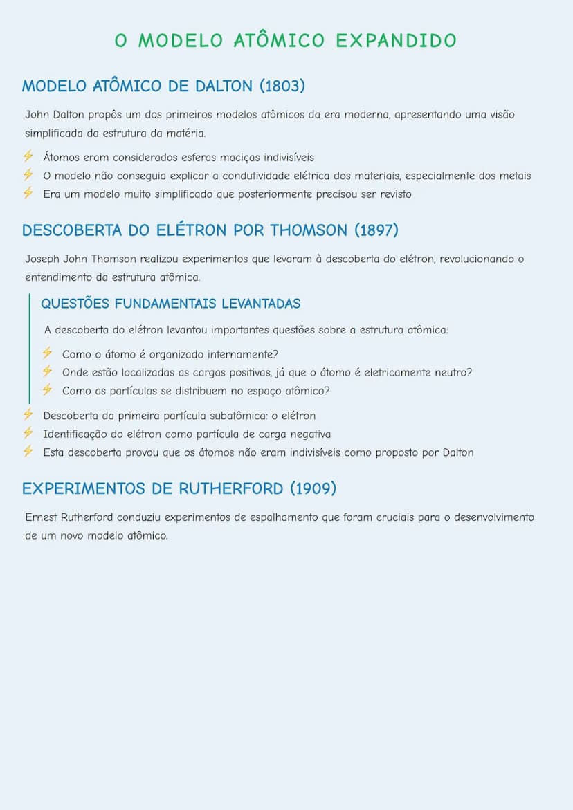 --- OCR Start ---
O MODELO ATÔMICO EXPANDIDO
MODELO ATÔMICO DE DALTOΝ (1803)
John Dalton propôs um dos primeiros modelos atômicos da era mod