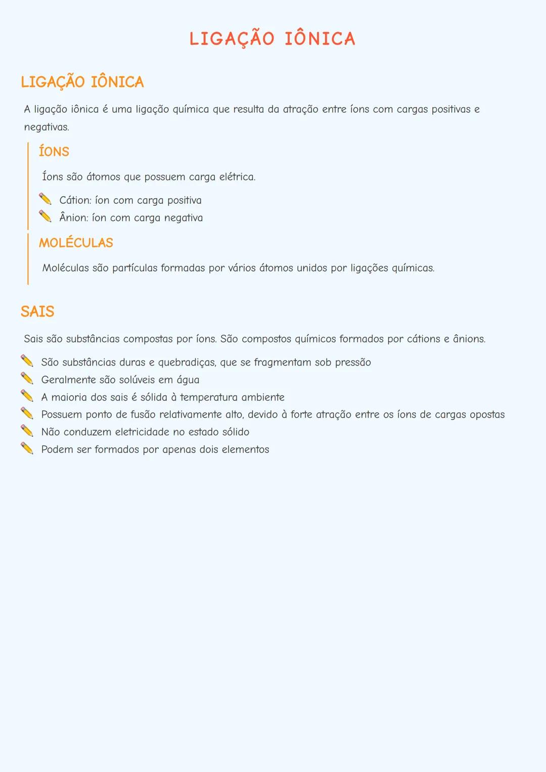 # LIGAÇÃO IÔNICA
# LIGAÇÃO IÔNICA
A ligação iônica é uma ligação química que resulta da atração entre íons com cargas positivas e
negativas.