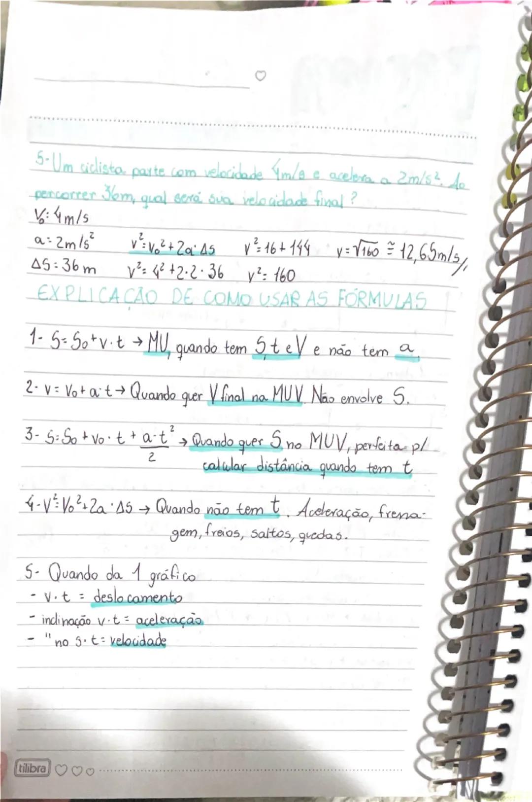 ## FÍSICA  ♡ Ana Clara Cerqueira
### resumo P1
### Cinemática-Daniel
1. **Movimento Uniforme (MU):** é o movimento com velocidade constante.
