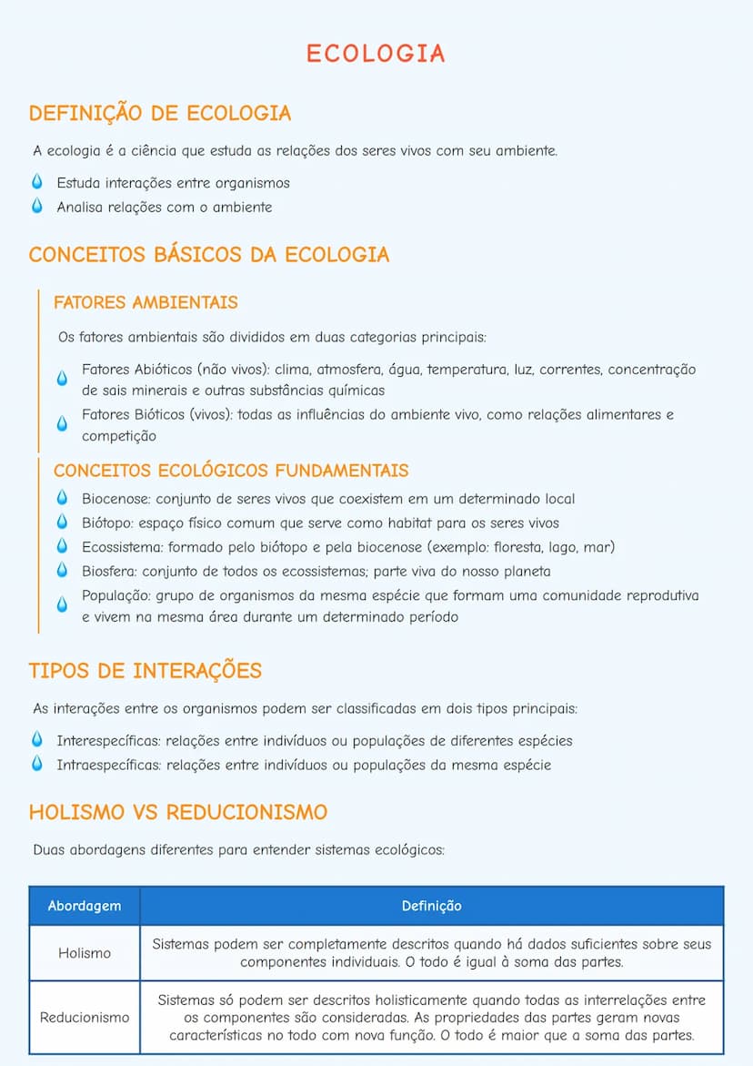 # ECOLOGIA

# DEFINIÇÃO DE ECOLOGIA
A ecologia é a ciência que estuda as relações dos seres vivos com seu ambiente.
- Estuda interações entr