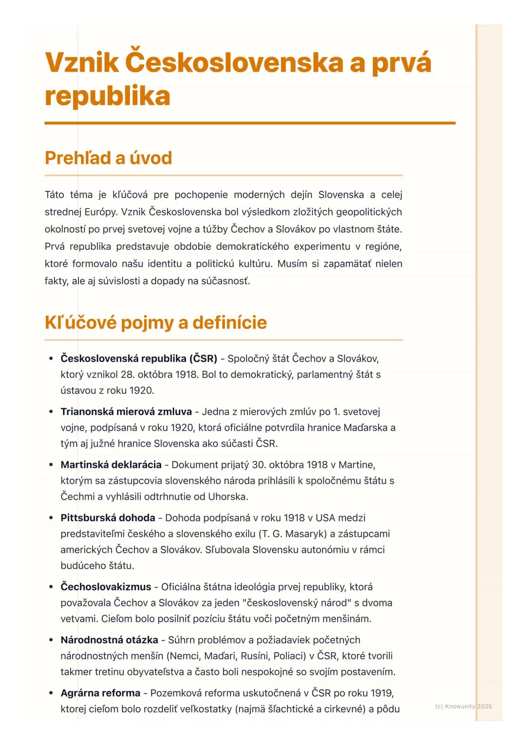 # Vznik Československa a prvá
republika

Prehľad a úvod

Táto téma je kľúčová pre pochopenie moderných dejín Slovenska a celej
strednej Euró