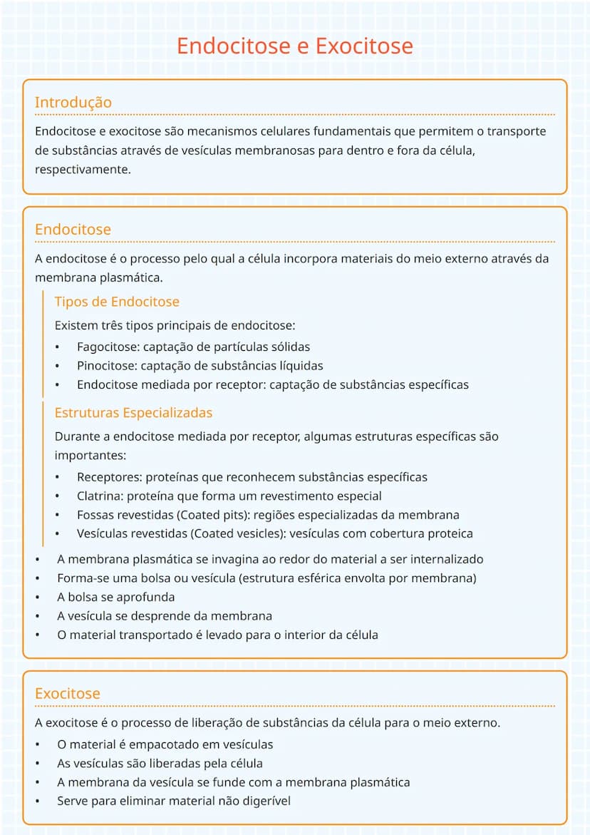 # Endocitose e Exocitose

## Introdução
Endocitose e exocitose são mecanismos celulares fundamentais que permitem o transporte
de substância