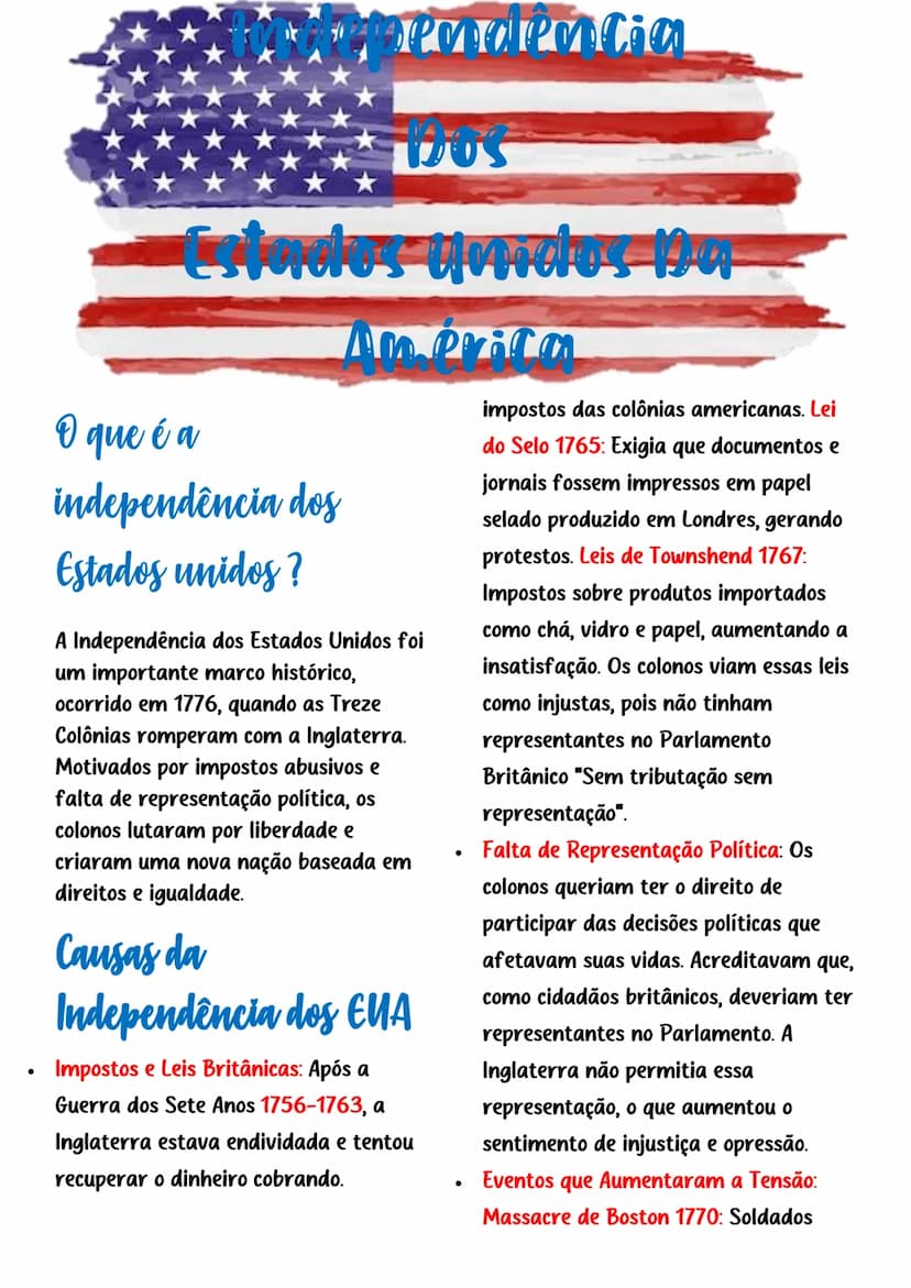 ## Independência
Dos
Estados Unidos Da
América

O que é a
independência dos
Estados unidos?

A Independência dos Estados Unidos foi
um impor