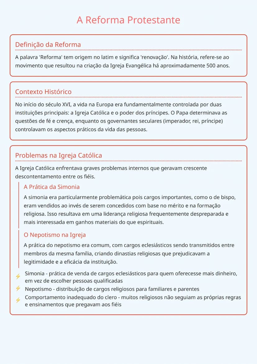 # A Reforma Protestante

## Definição da Reforma
A palavra 'Reforma' tem origem no latim e significa 'renovação'. Na história, refere-se ao
