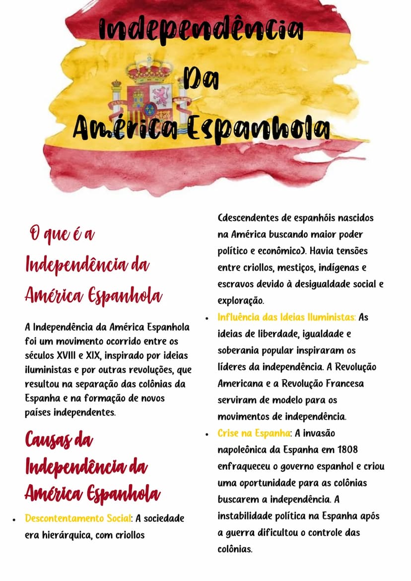 Independência
Da
América Espanhola
O que é a
Independência da
América Espanhola
A Independência da América Espanhola
foi um movimento ocorri