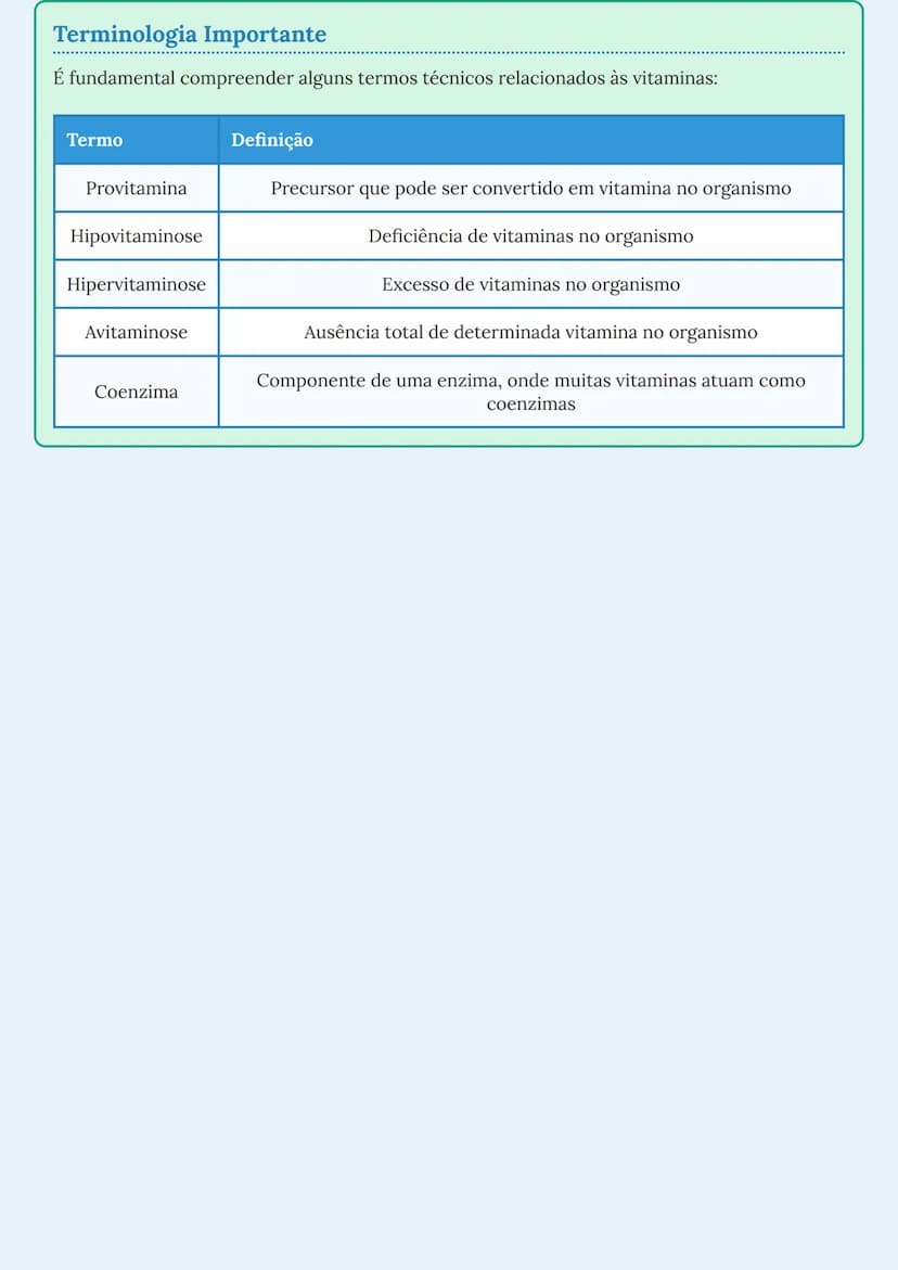 # Vitaminas

## Características Gerais das Vitaminas
As vitaminas são compostos orgânicos essenciais para o funcionamento adequado do
organi