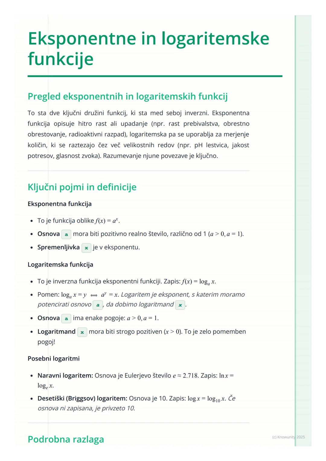 # Eksponentne in logaritemske
funkcije

Pregled eksponentnih in logaritemskih funkcij

To sta dve ključni družini funkcij, ki sta med seboj 