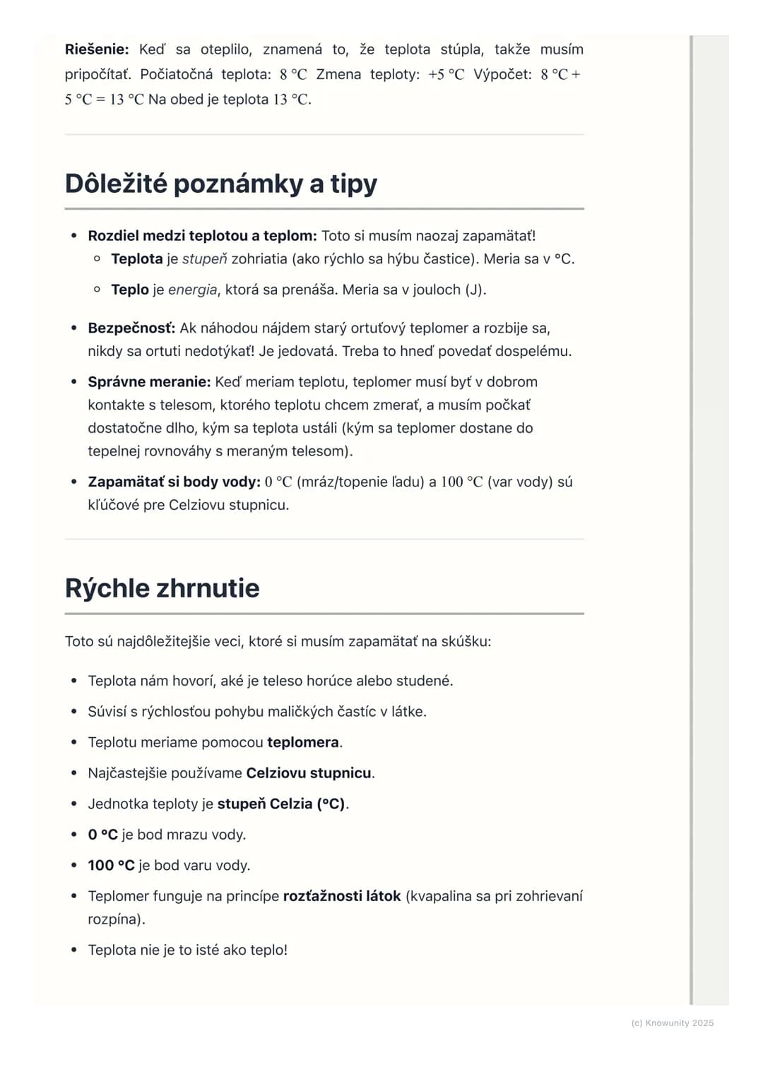 # Teplota a jej meranie

## Úvod do teploty a jej merania

Teplota je niečo, čo cítime každý deň. Keď je vonku zima, cítime chlad. Keď si
dá