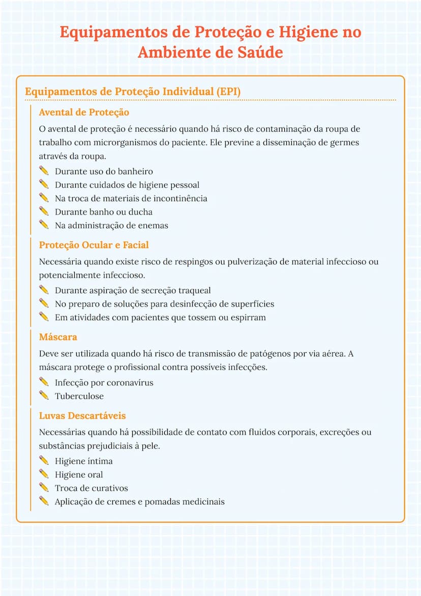 # Equipamentos de Proteção e Higiene no
# Ambiente de Saúde

# Equipamentos de Proteção Individual (EPI)

## Avental de Proteção

O avental 
