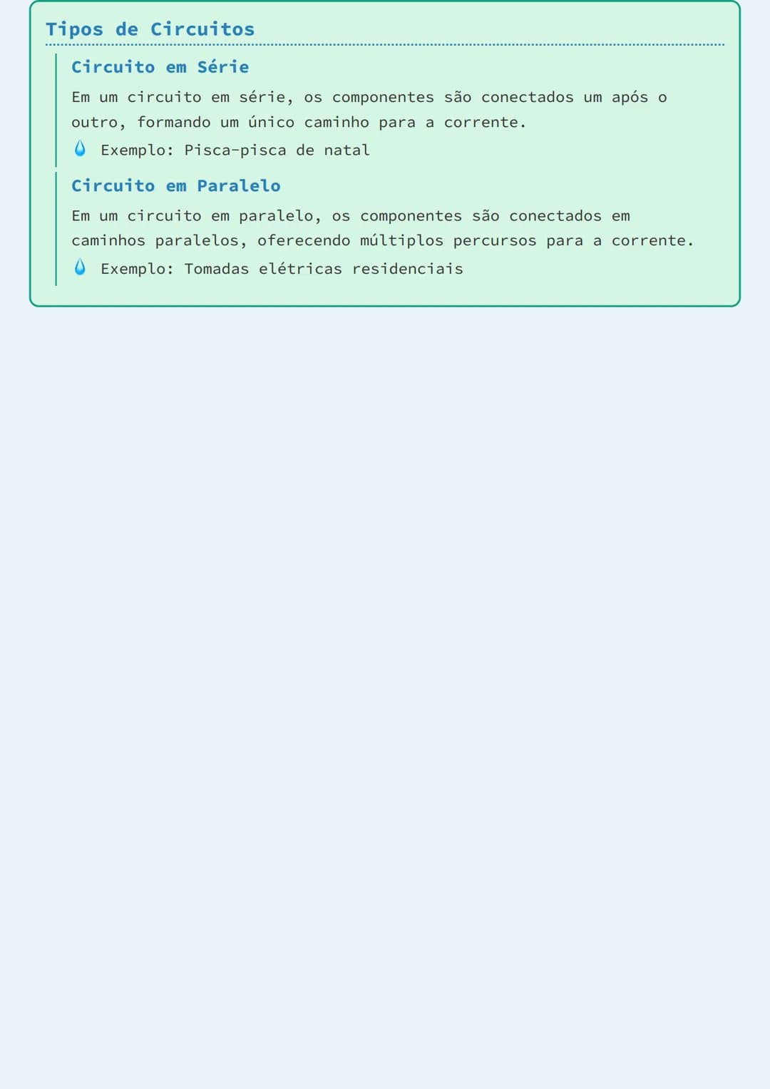 # Corrente Elétrica e Circuitos

## Corrente Elétrica
A corrente elétrica é o fluxo de cargas elétricas em um condutor. Nos
metais, os elétr