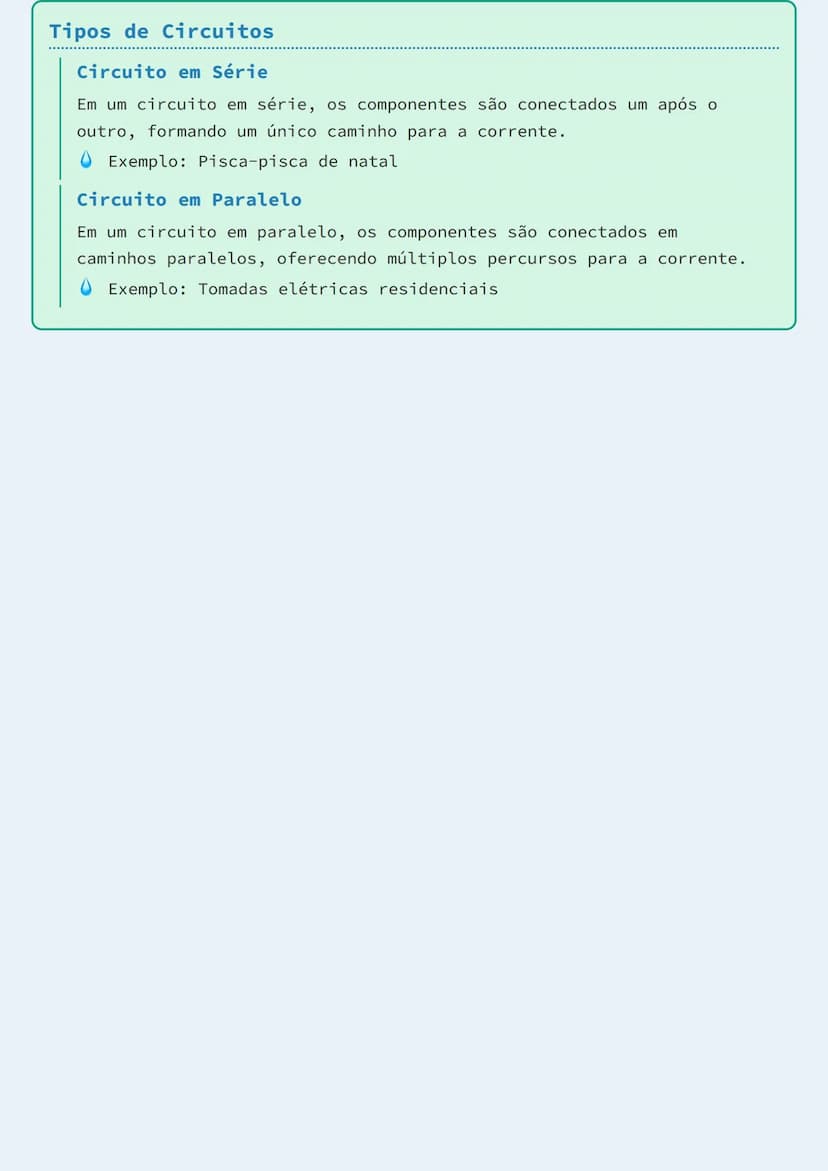 # Corrente Elétrica e Circuitos

## Corrente Elétrica
A corrente elétrica é o fluxo de cargas elétricas em um condutor. Nos
metais, os elétr