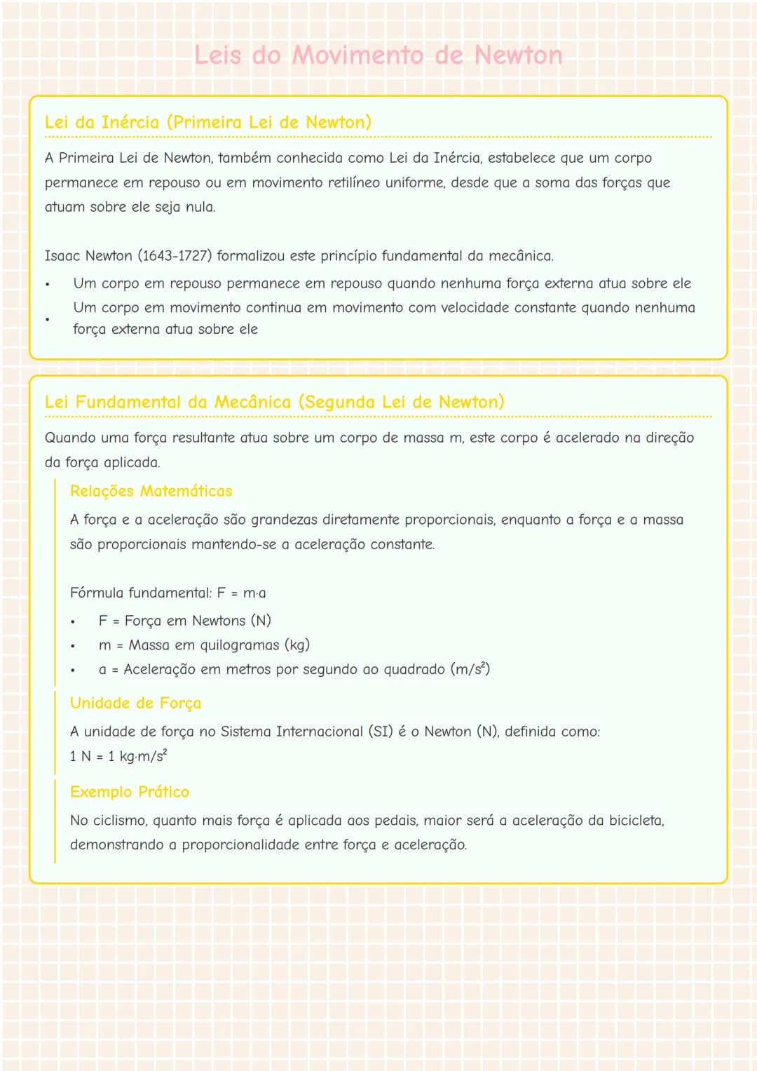 # Leis do Movimento de Newton

## Lei da Inércia (Primeira Lei de Newton)
A Primeira Lei de Newton, também conhecida como Lei da Inércia, es