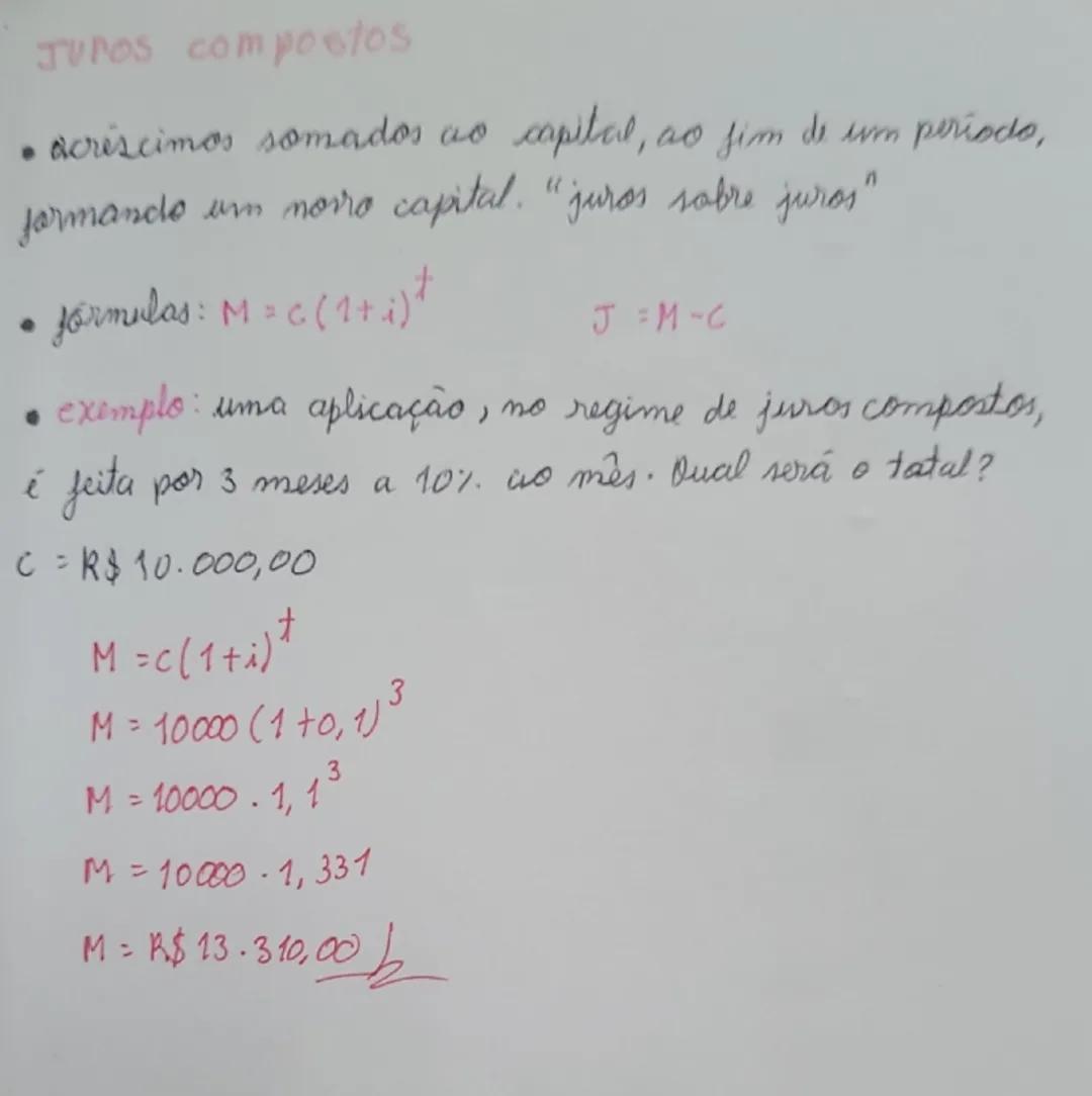 junos:

Juros simples
- acréscimos somados no capital inicial as final de unn
determinado periodo.
- fórmula: $J = C. i.t$
$J$ = juros simpl