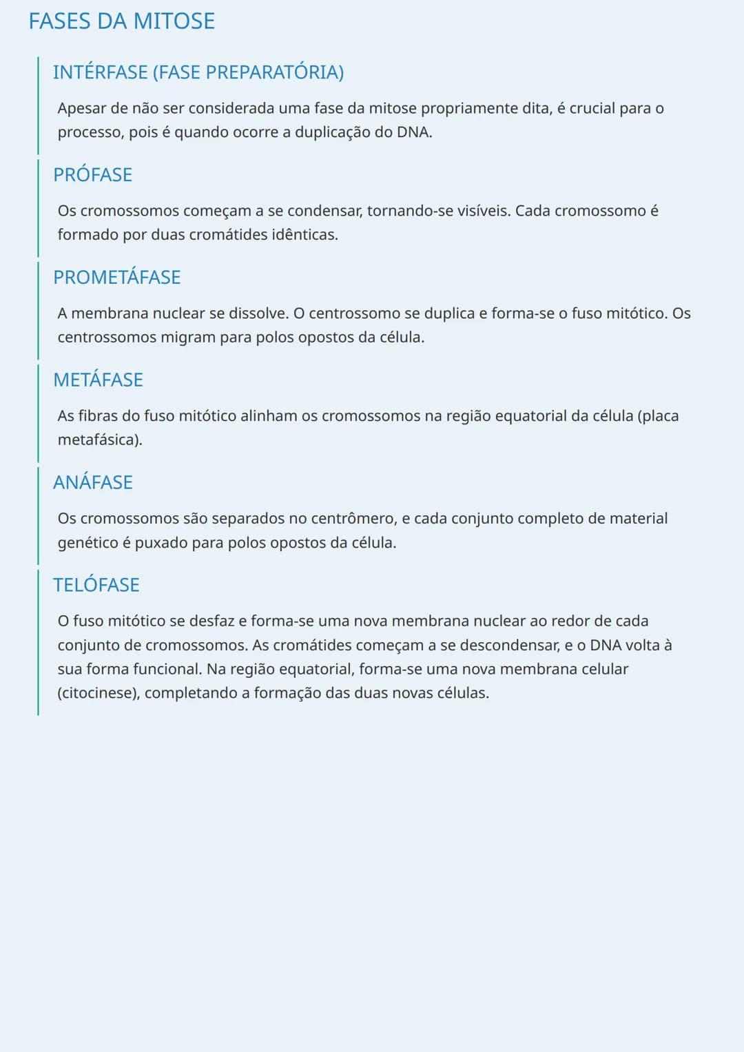 --- OCR Start ---
MITOSE - DIVISÃO CELULAR
CARACTERÍSTICAS GERAIS DA MITOSE
A mitose é um processo de divisão celular que ocorre nas células