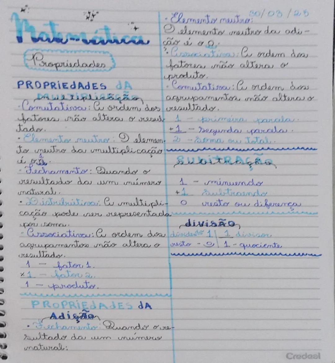 --- OCR Start ---
S
Matematica
Propriedades
PROPRIEDADES DA
MULTIPLICAÇÃO
•Comutativa: C ordem dos
fatores não altera o resul-
tado.
• Eleme