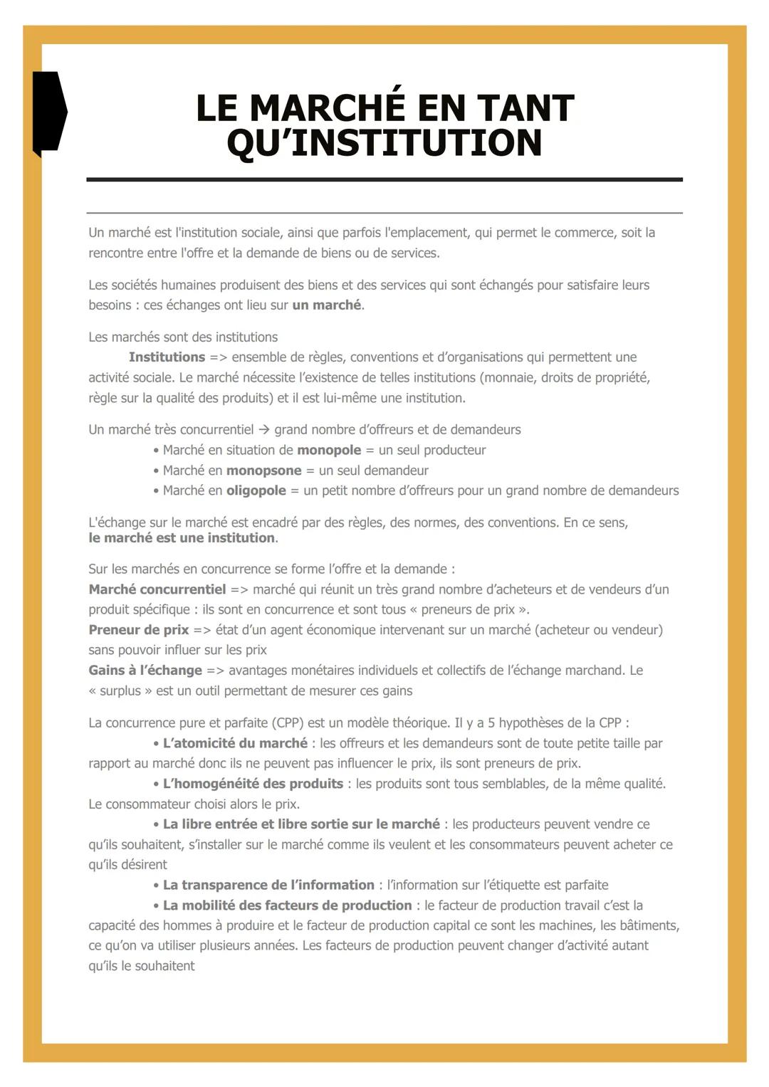 # LE MARCHÉ EN TANT
QU'INSTITUTION

Un marché est l'institution sociale, ainsi que parfois l'emplacement, qui permet le commerce, soit la
re