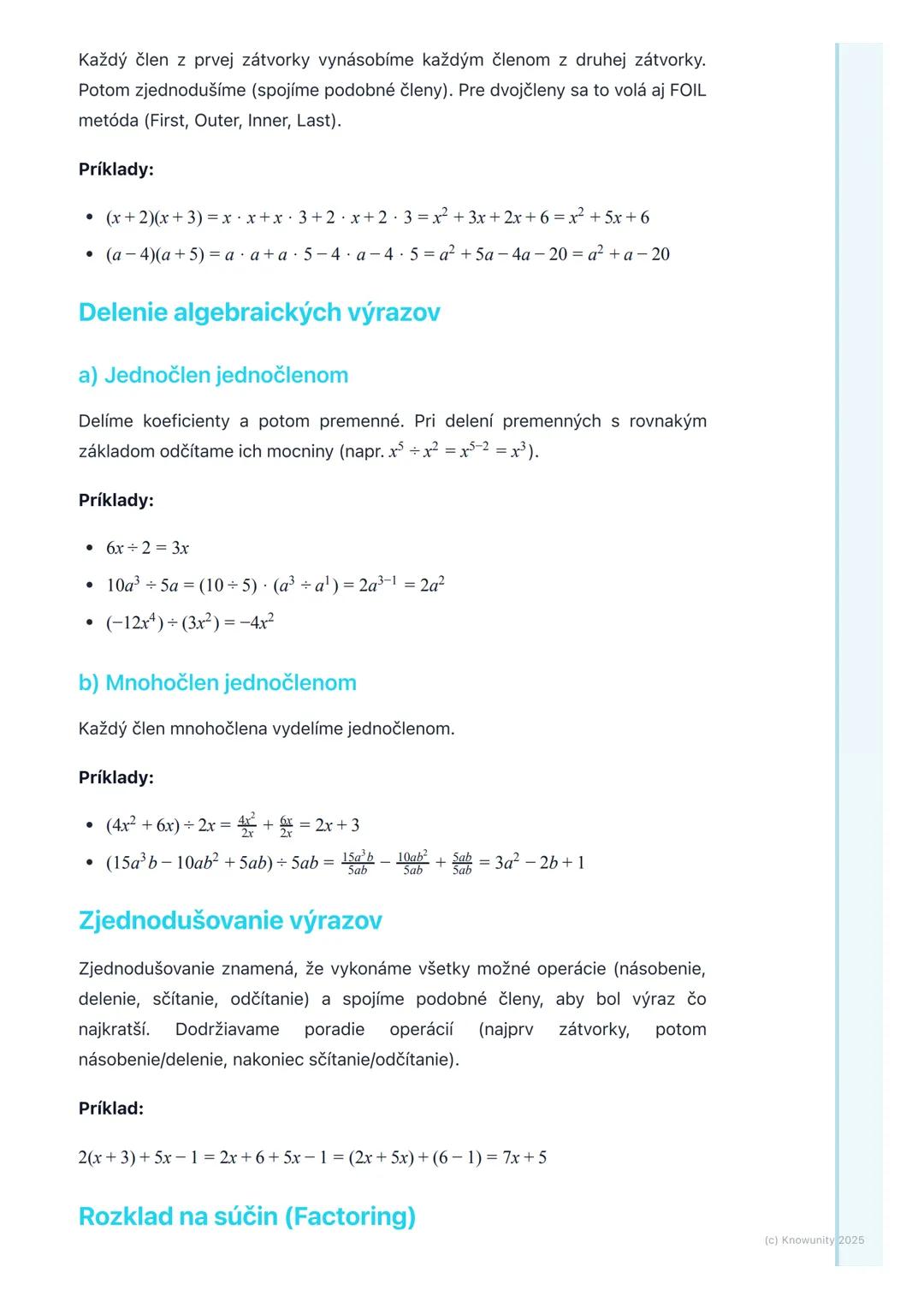 # Algebraické výrazy

## 1. Úvod do algebraických výrazov

Algebraické výrazy sú ako matematické vety, ktoré používajú čísla, písmená
(preme