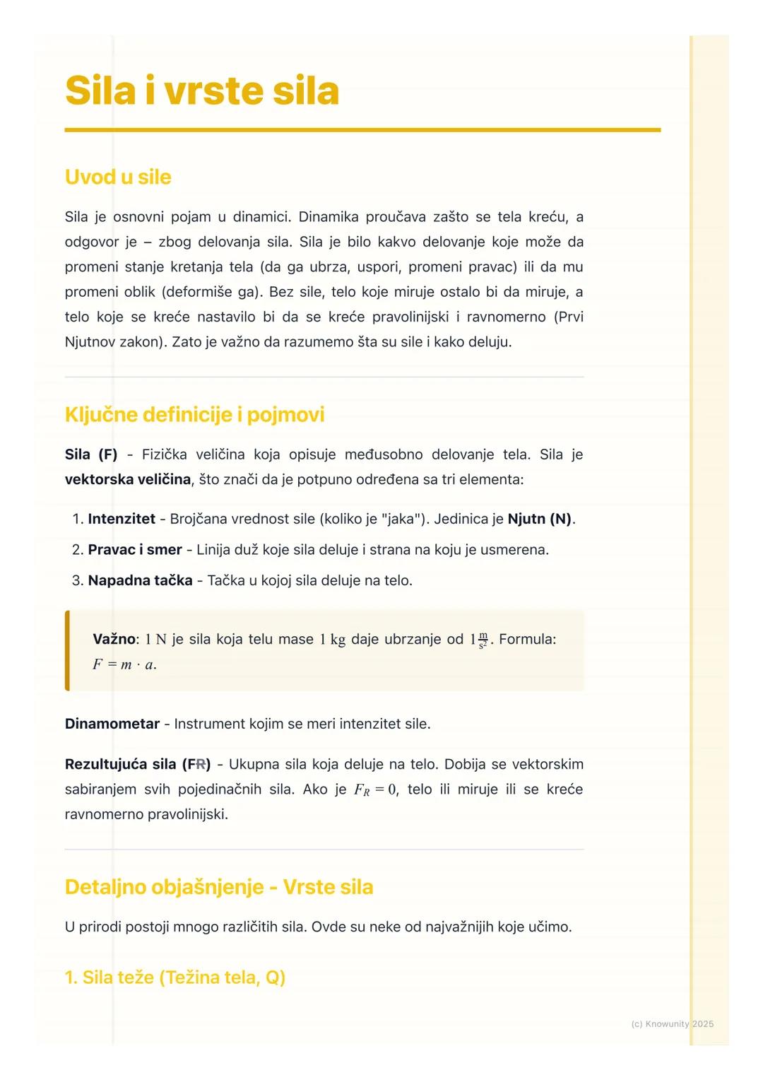 # Sila i vrste sila

Uvod u sile

Sila je osnovni pojam u dinamici. Dinamika proučava zašto se tela kreću, a
odgovor je zbog delovanja sila.