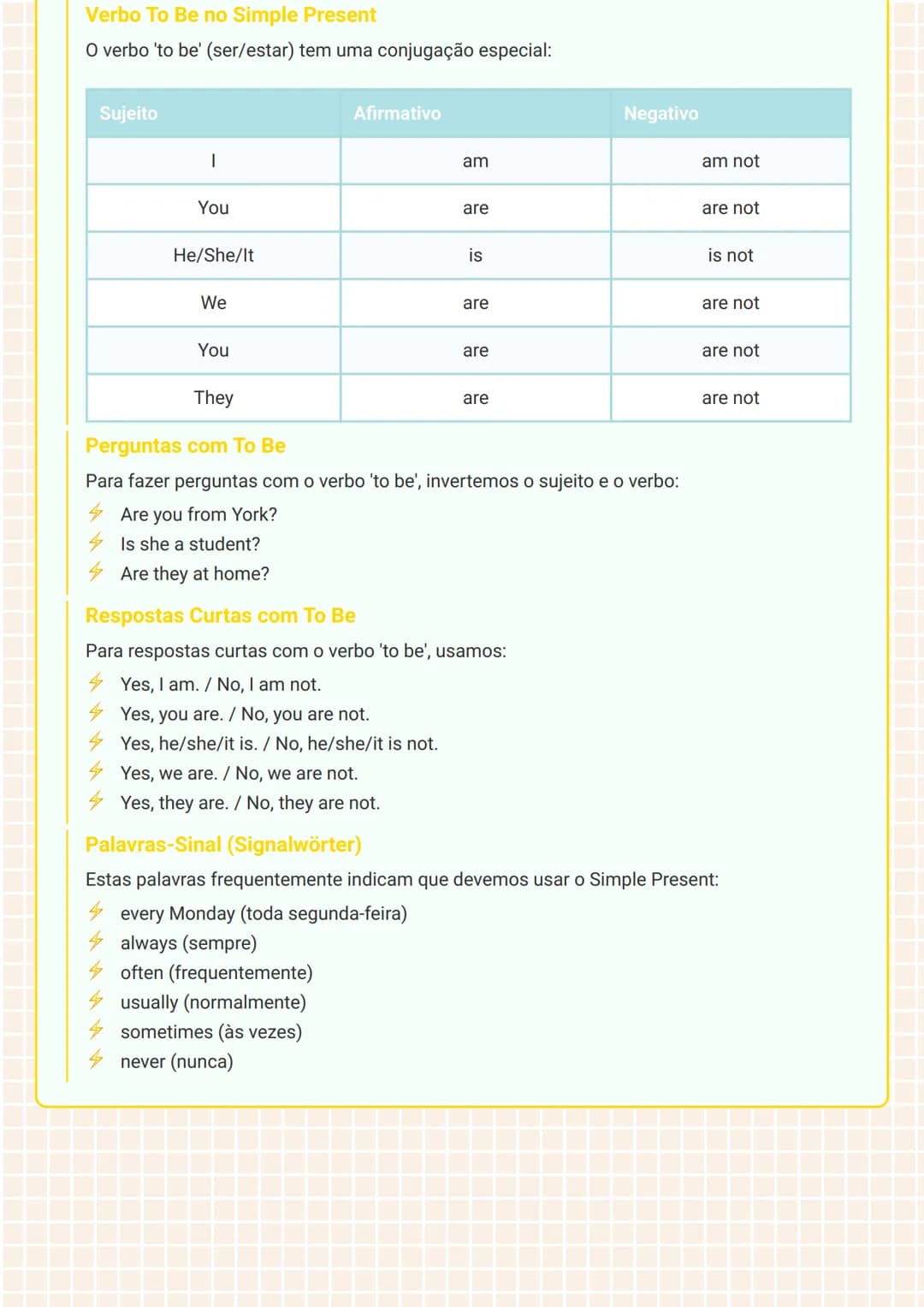 # Tempos Verbais em Inglês: Simple Present e Simple
Past --- OCR Start ---
Simple Present (Presente Simples)
O Simple Present é utilizado pa