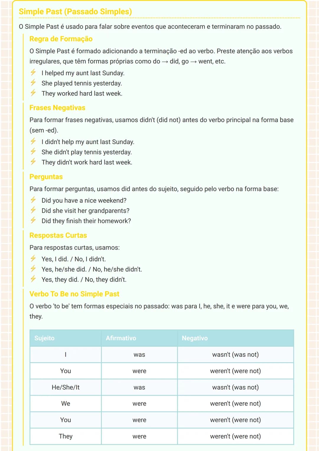 # Tempos Verbais em Inglês: Simple Present e Simple
Past --- OCR Start ---
Simple Present (Presente Simples)
O Simple Present é utilizado pa