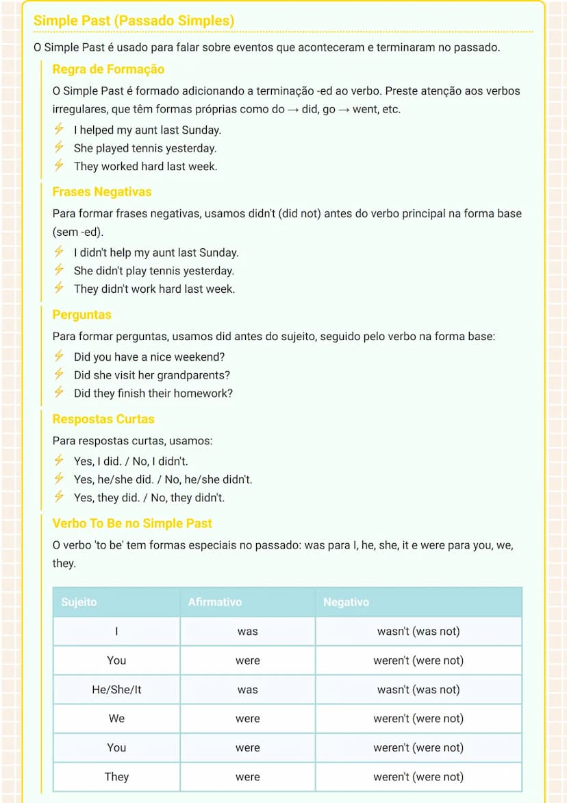 # Tempos Verbais em Inglês: Simple Present e Simple
Past --- OCR Start ---
Simple Present (Presente Simples)
O Simple Present é utilizado pa