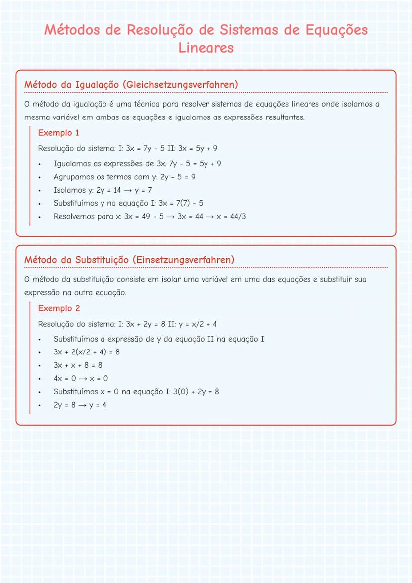 # Métodos de Resolução de Sistemas de Equações
Lineares

# Método da Igualação (Gleichsetzungsverfahren)
O método da igualação é uma técnica