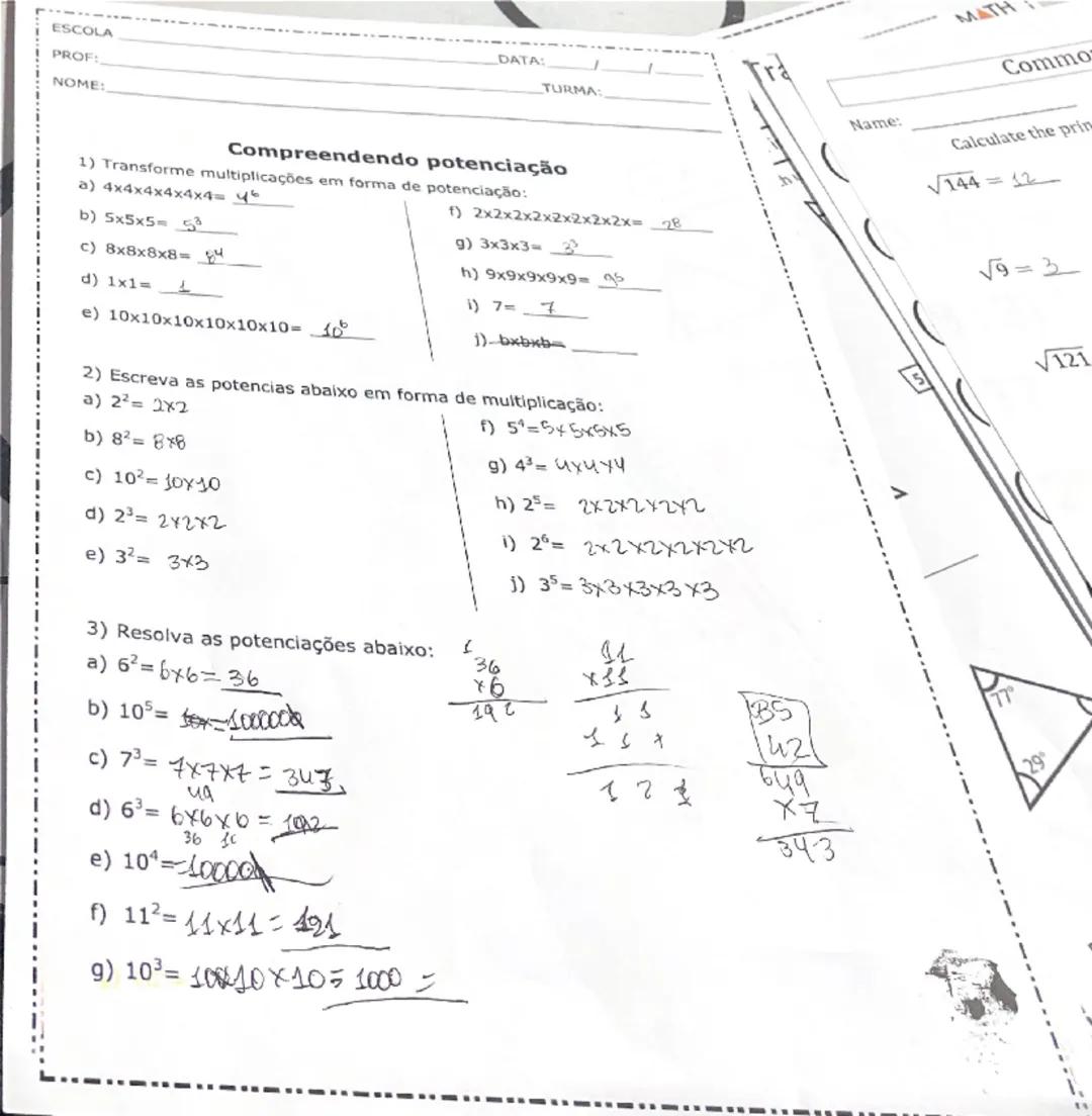 Name:
Common Square Roots (A)
Date:
Calculate the principal (positive) square root of each number.
√144 = 12
√100 = 10
√25 = 5
√9=3
√4=2
√90