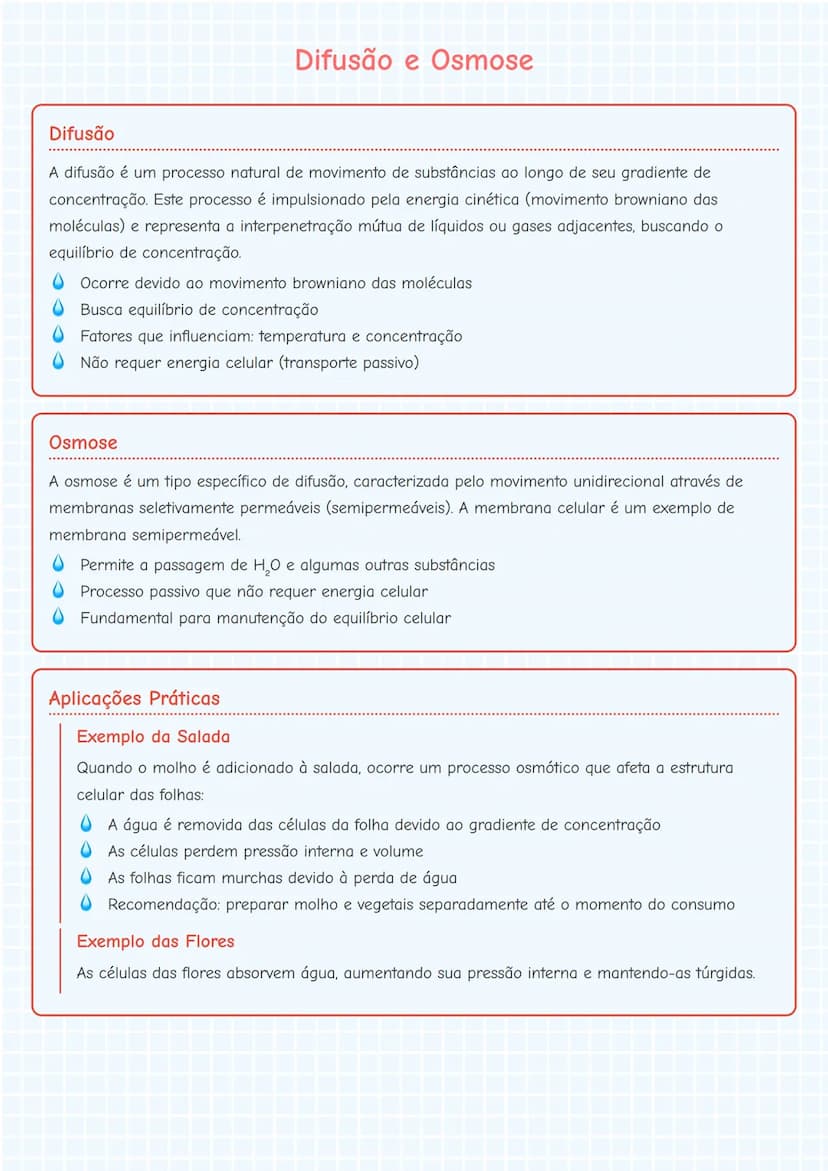 # Difusão e Osmose

## Difusão
A difusão é um processo natural de movimento de substâncias ao longo de seu gradiente de
concentração. Este p