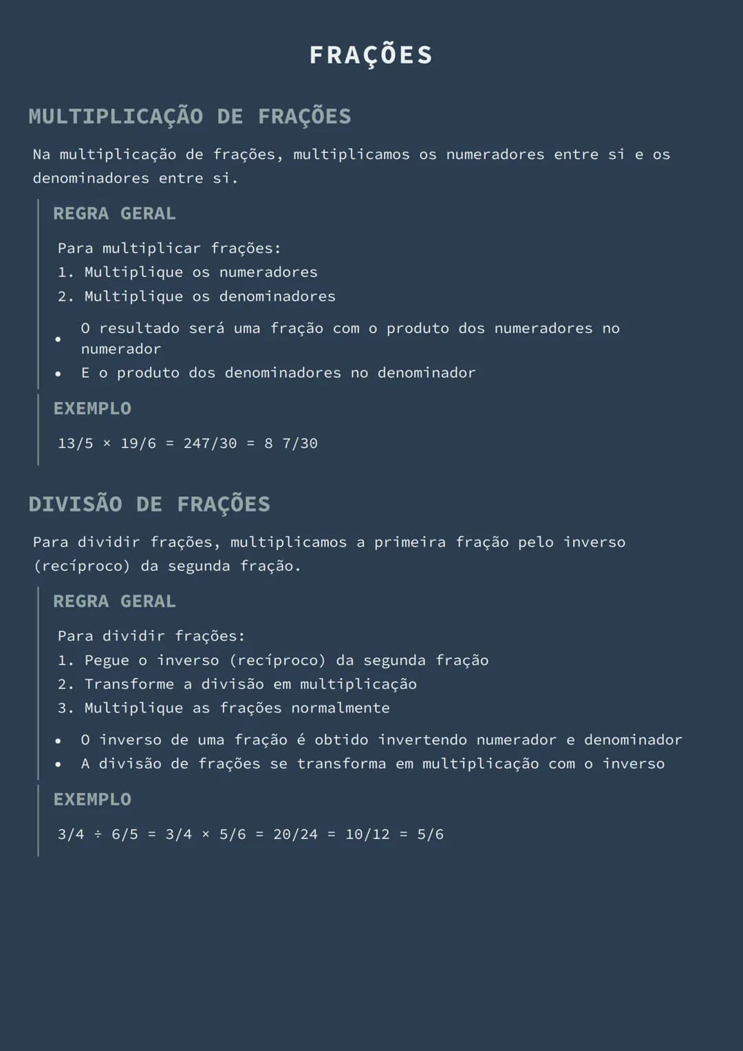 # FRAÇÕES

# MULTIPLICAÇÃO DE FRAÇÕES
Na multiplicação de frações, multiplicamos os numeradores entre si e os
denominadores entre si.

**REG