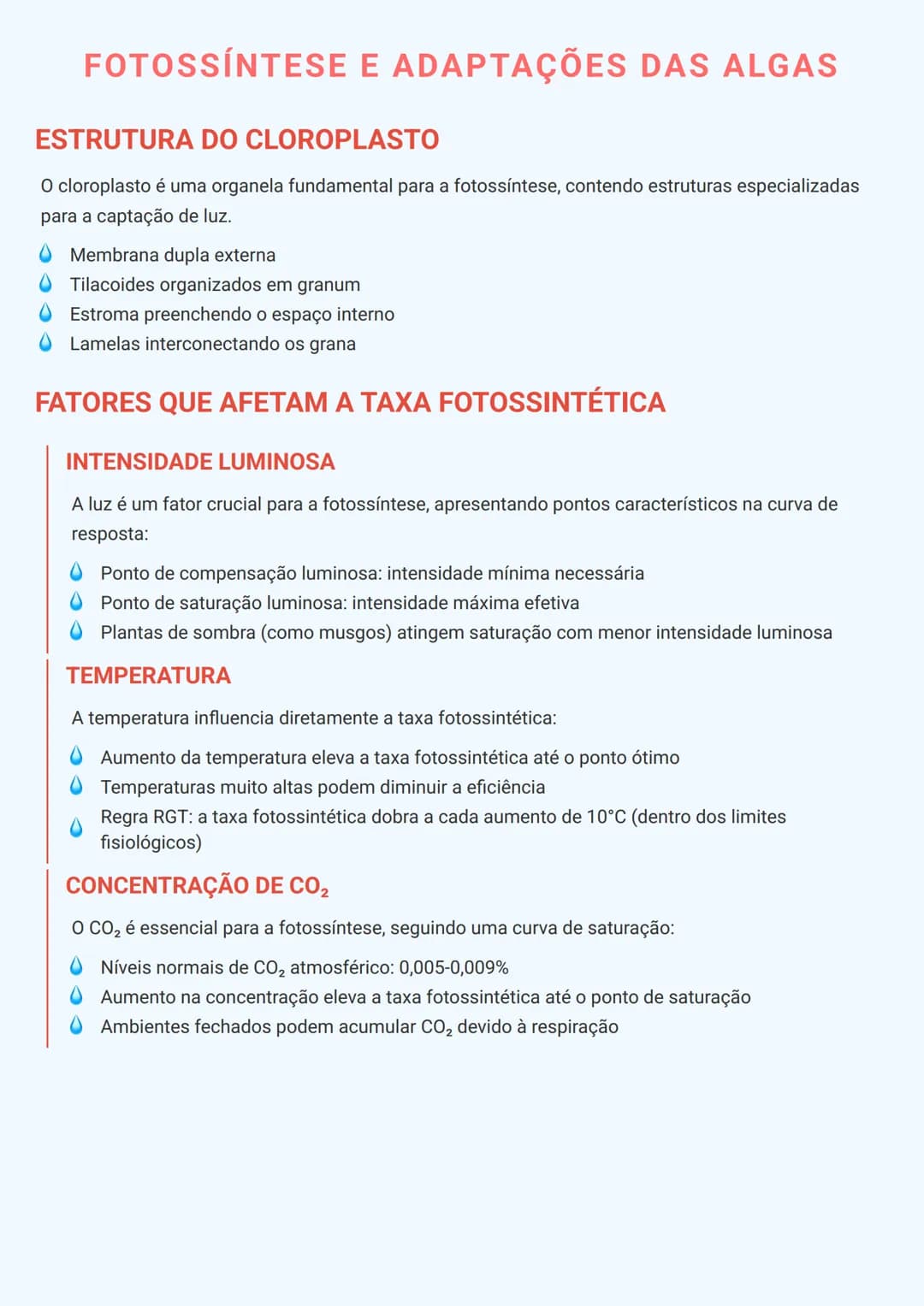 # FOTOSSÍNTESE E ADAPTAÇÕES DAS ALGAS

# ESTRUTURA DO CLOROPLASTO
O cloroplasto é uma organela fundamental para a fotossíntese, contendo est