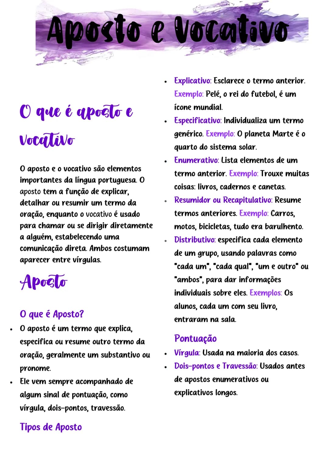 Aposto e Vocativo
O que é aposto e
Vocativo
O aposto e o vocativo são elementos
importantes da língua portuguesa. O
aposto tem a função de e