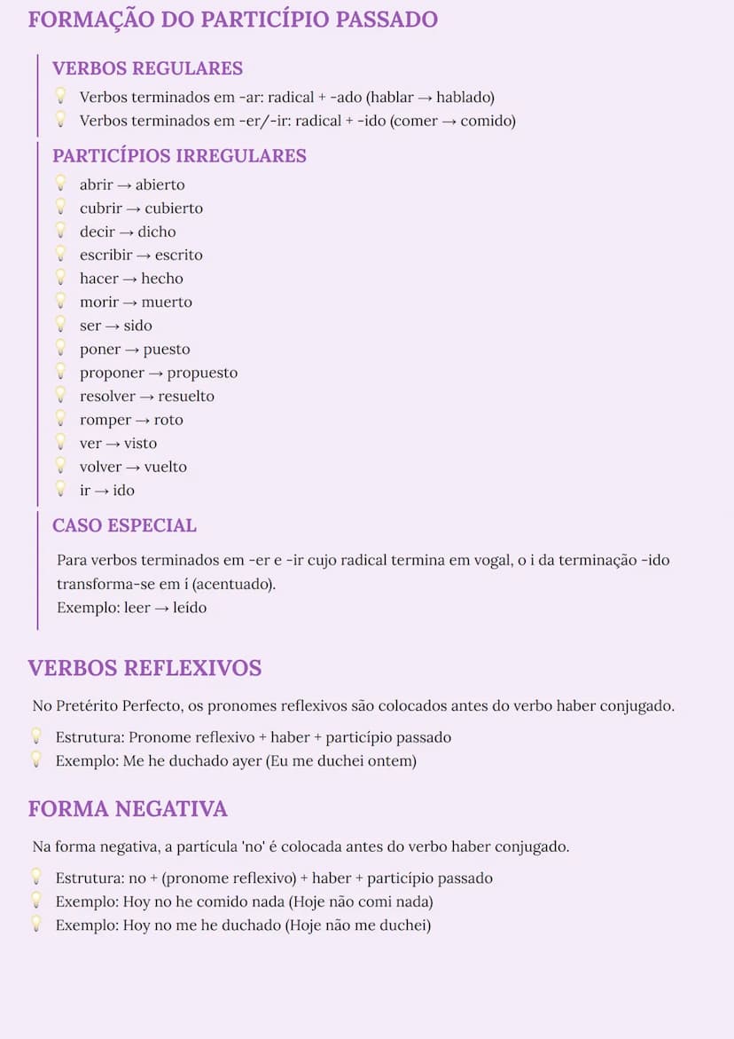 --- OCR Start ---
PRETÉRITO PERFECTO EM ESPANHOL
USO DO PRETÉRITO PERFECTO
O Pretérito Perfecto é utilizado para expressar ações concluídas 
