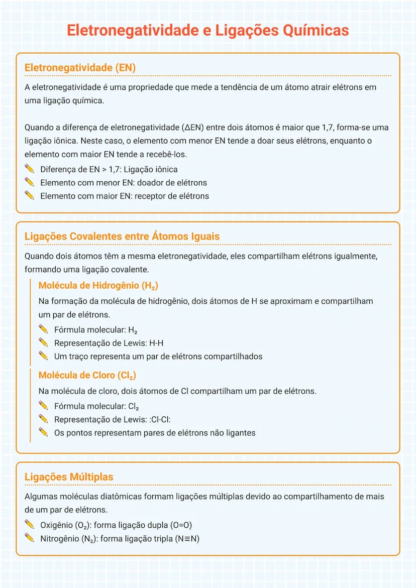 # Eletronegatividade e Ligações Químicas

## Eletronegatividade (EN)
A eletronegatividade é uma propriedade que mede a tendência de um átomo