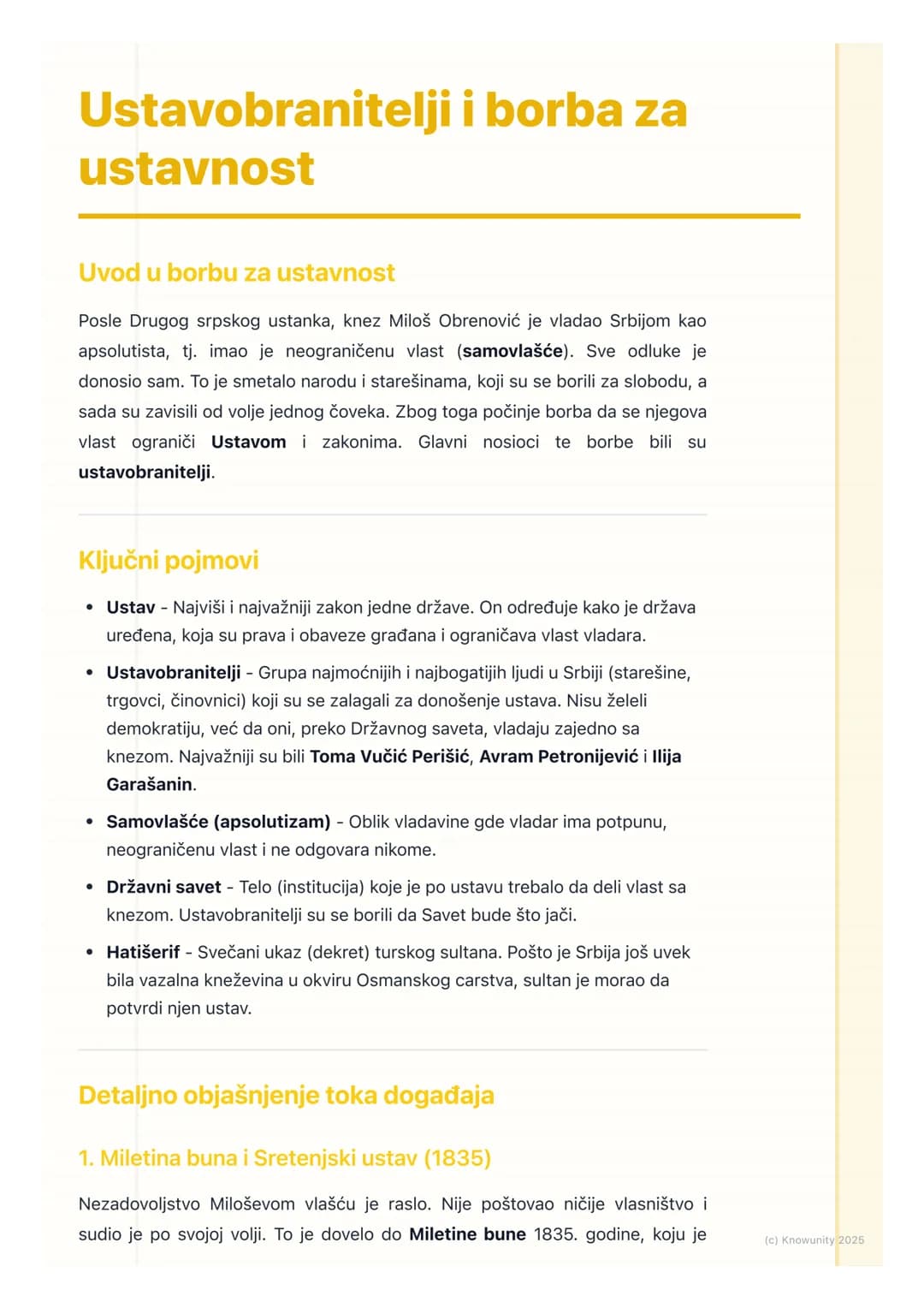 # Ustavobranitelji i borba za
ustavnost

Uvod u borbu za ustavnost

Posle Drugog srpskog ustanka, knez Miloš Obrenović je vladao Srbijom kao