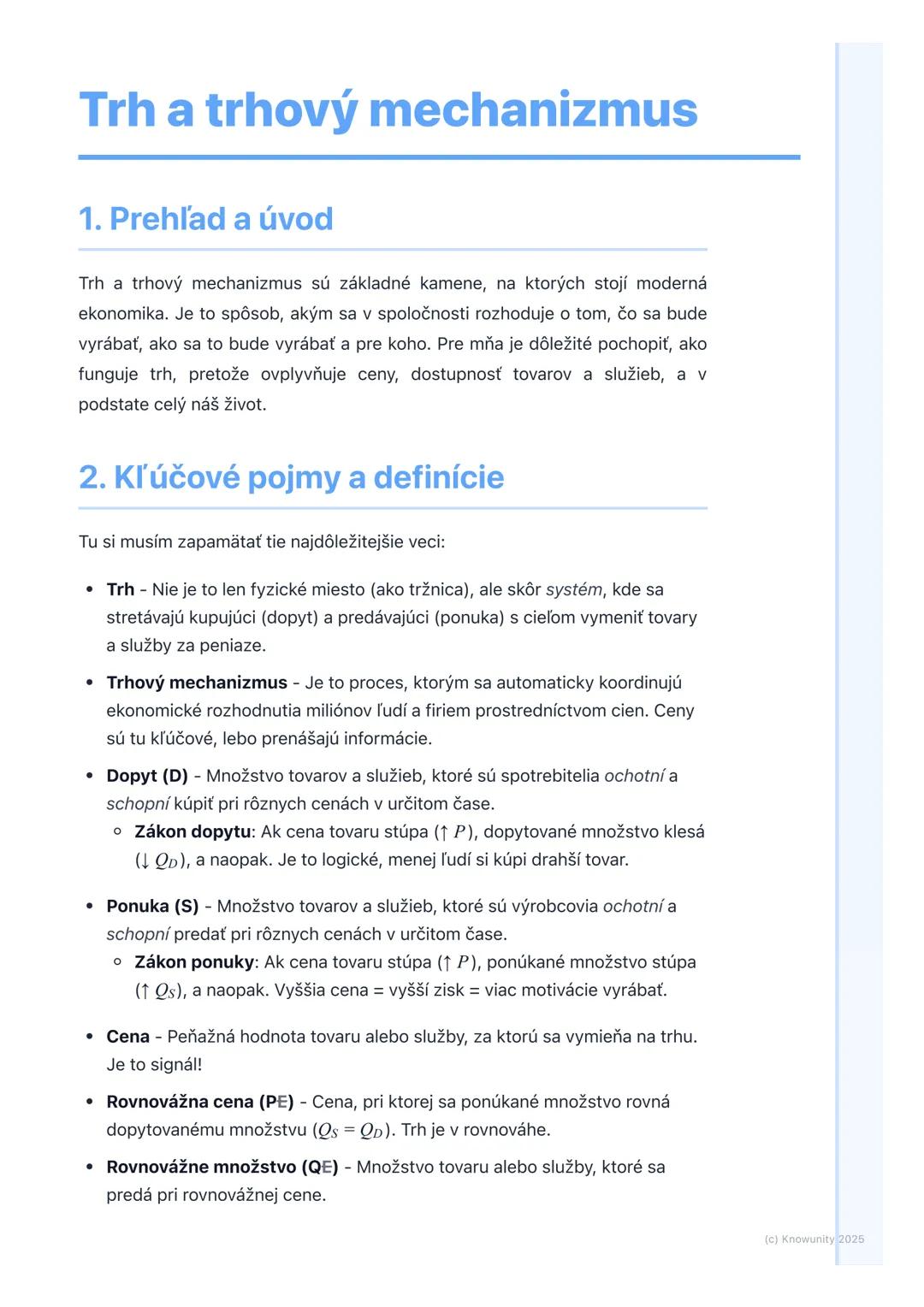 # Trh a trhový mechanizmus

1. Prehľad a úvod

Trh a trhový mechanizmus sú základné kamene, na ktorých stojí moderná
ekonomika. Je to spôsob