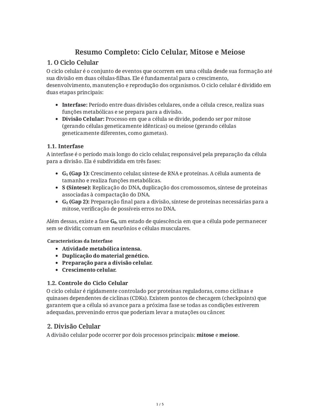 Ciclo Celular, Mitose e Meiose