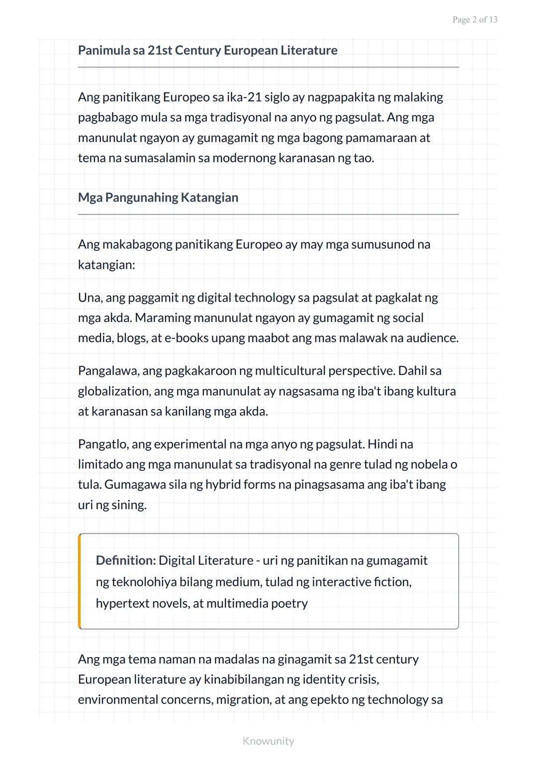 Panitikang Pandaigdig sa 21st Century: Panitikan mula sa Europa
Pag-aaral ng makabagong panitikan mula sa
Europa sa ika-21 siglo
Mga Layunin