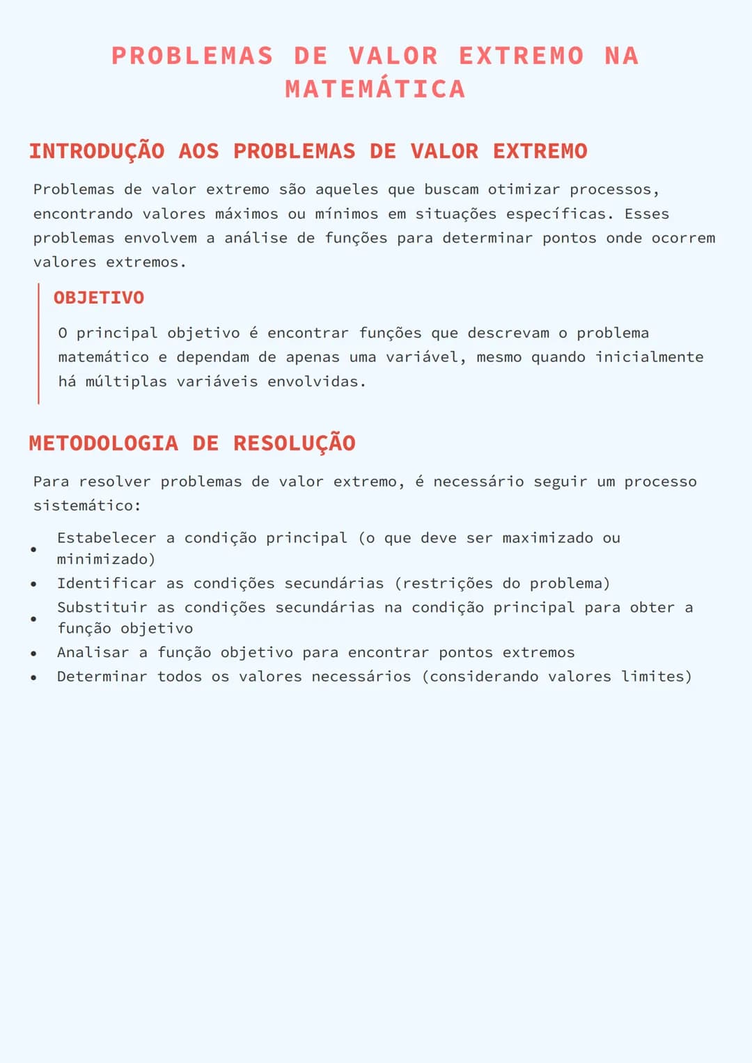 # PROBLEMAS DE VALOR EXTREMO NA
MATEMÁTICA

# INTRODUÇÃO AOS PROBLEMAS DE VALOR EXTREMO
Problemas de valor extremo são aqueles que buscam ot